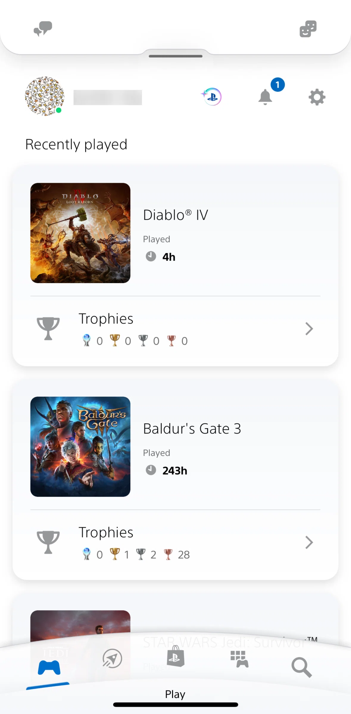 PlayStation App Screen screen in the Settings flow