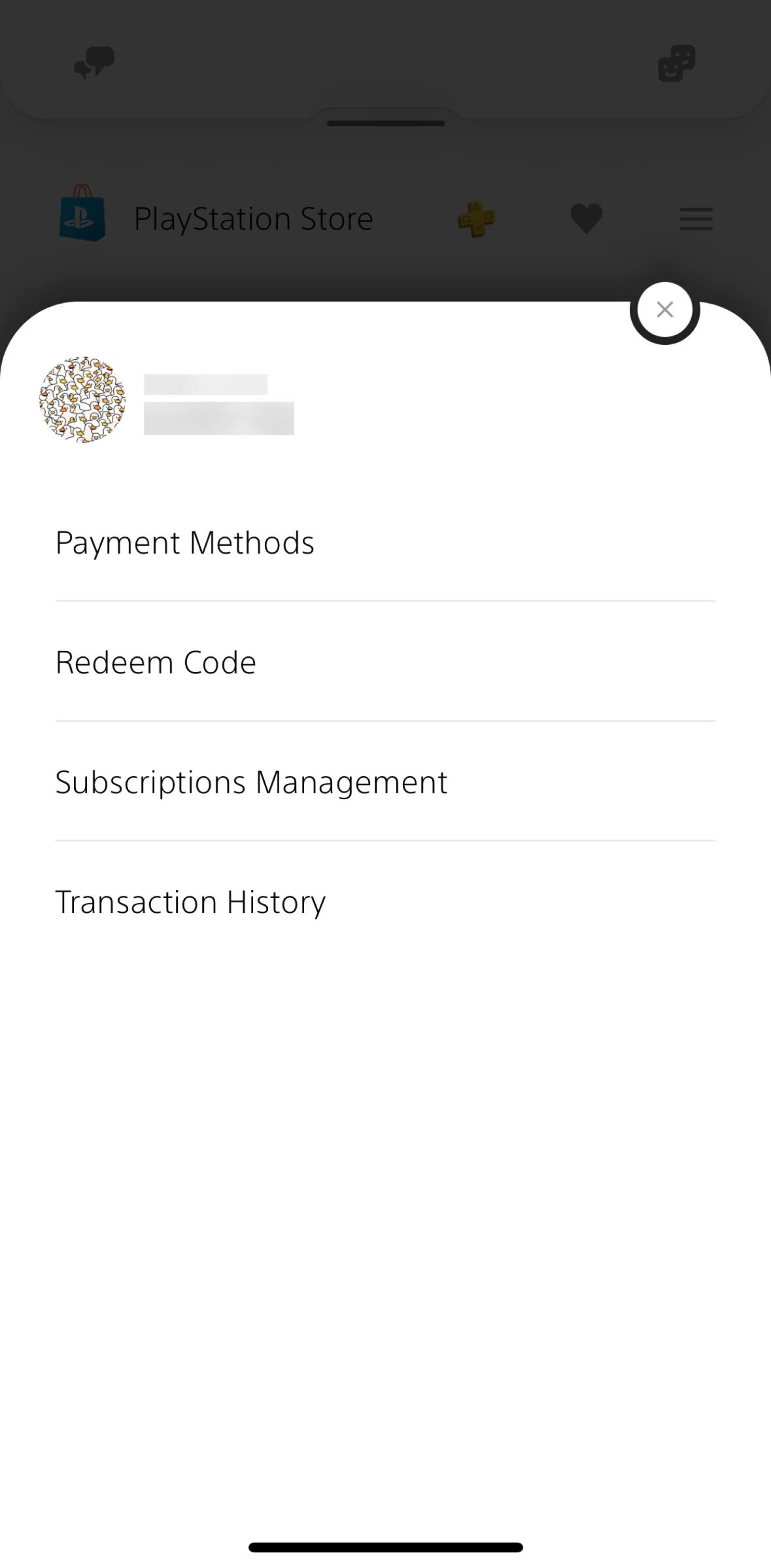 PlayStation App Screen screen in the Transaction history flow