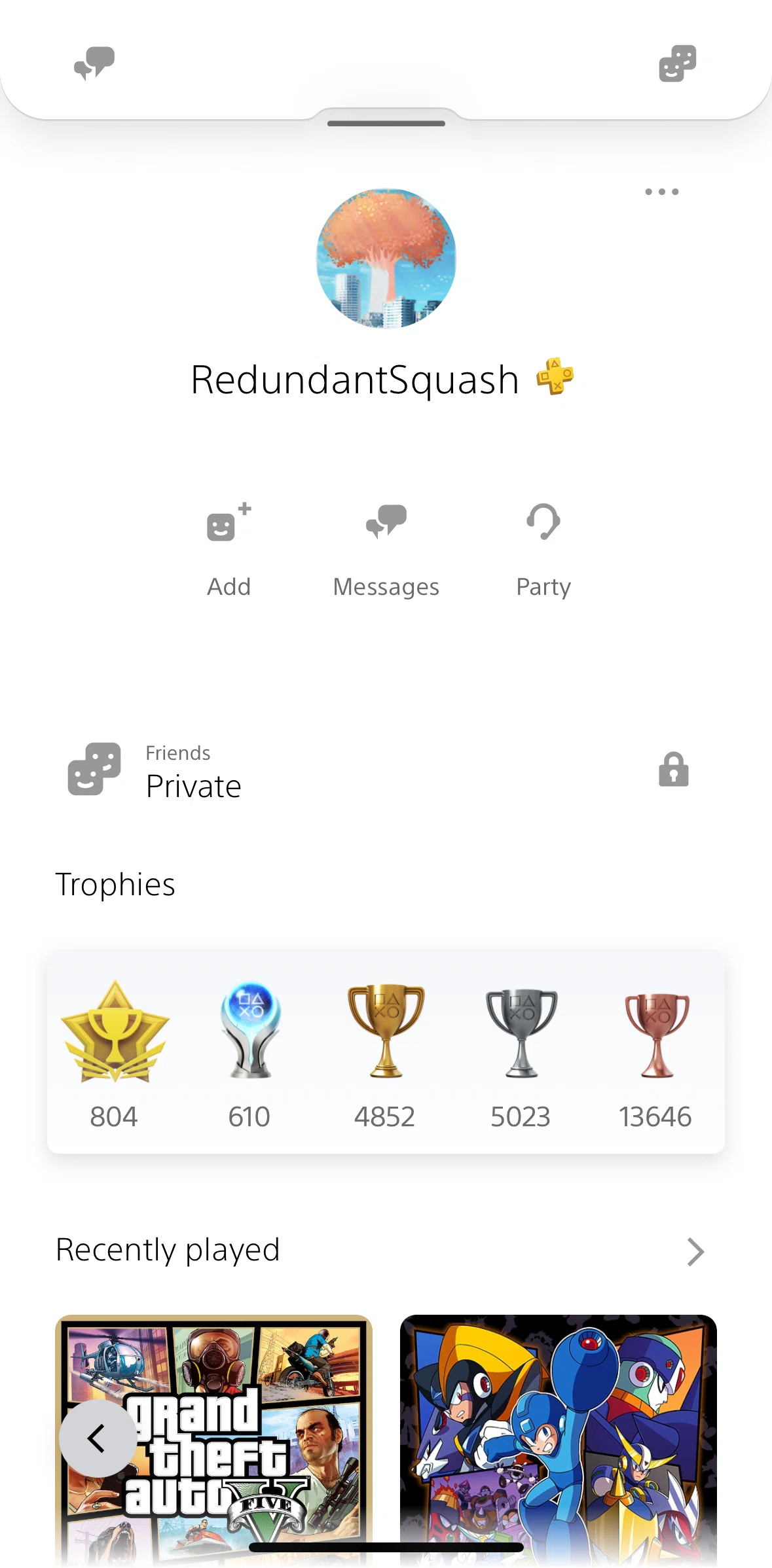 PlayStation App Screen screen in the Trophies (player account) flow