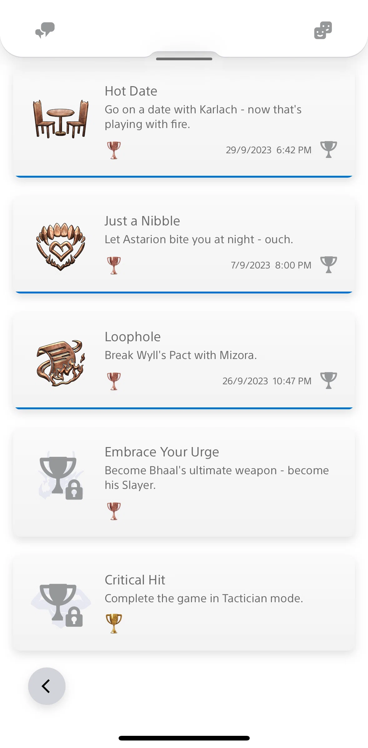 PlayStation App Screen screen in the Trophy detail flow