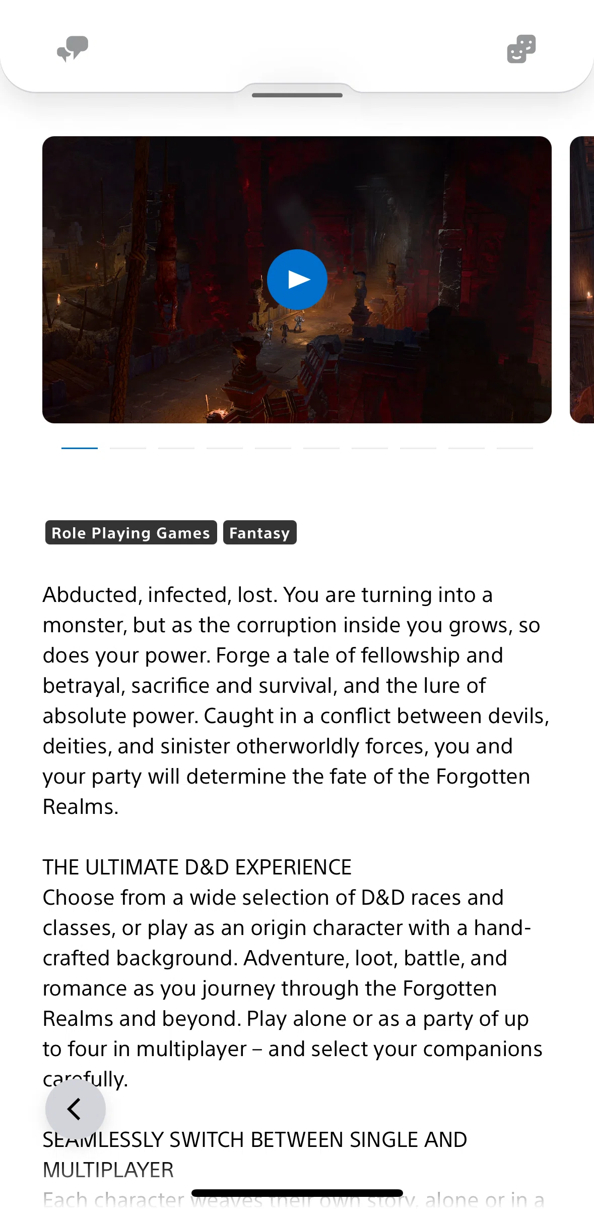 PlayStation App Screen screen in the Watching a game trailer flow