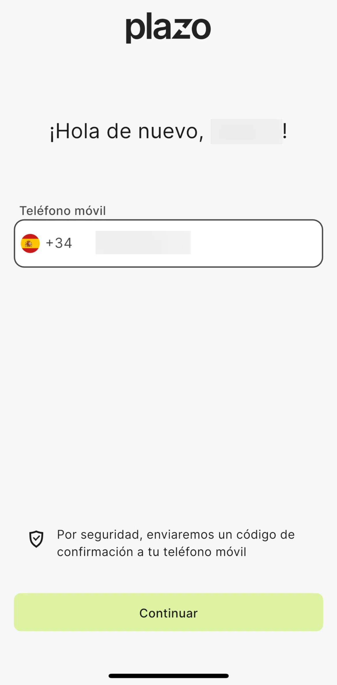Plazo Screen screen in the Logging in flow