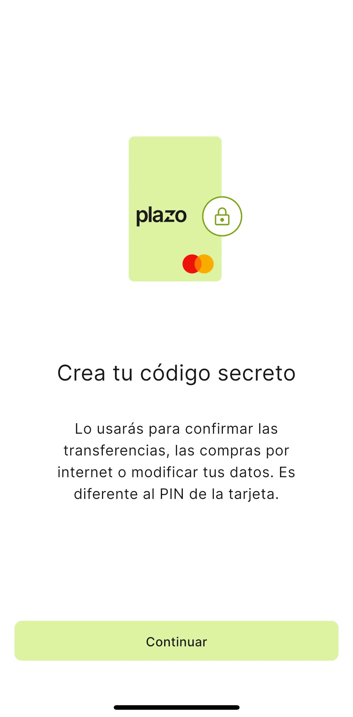 Plazo Screen screen in the Setting up a pin flow
