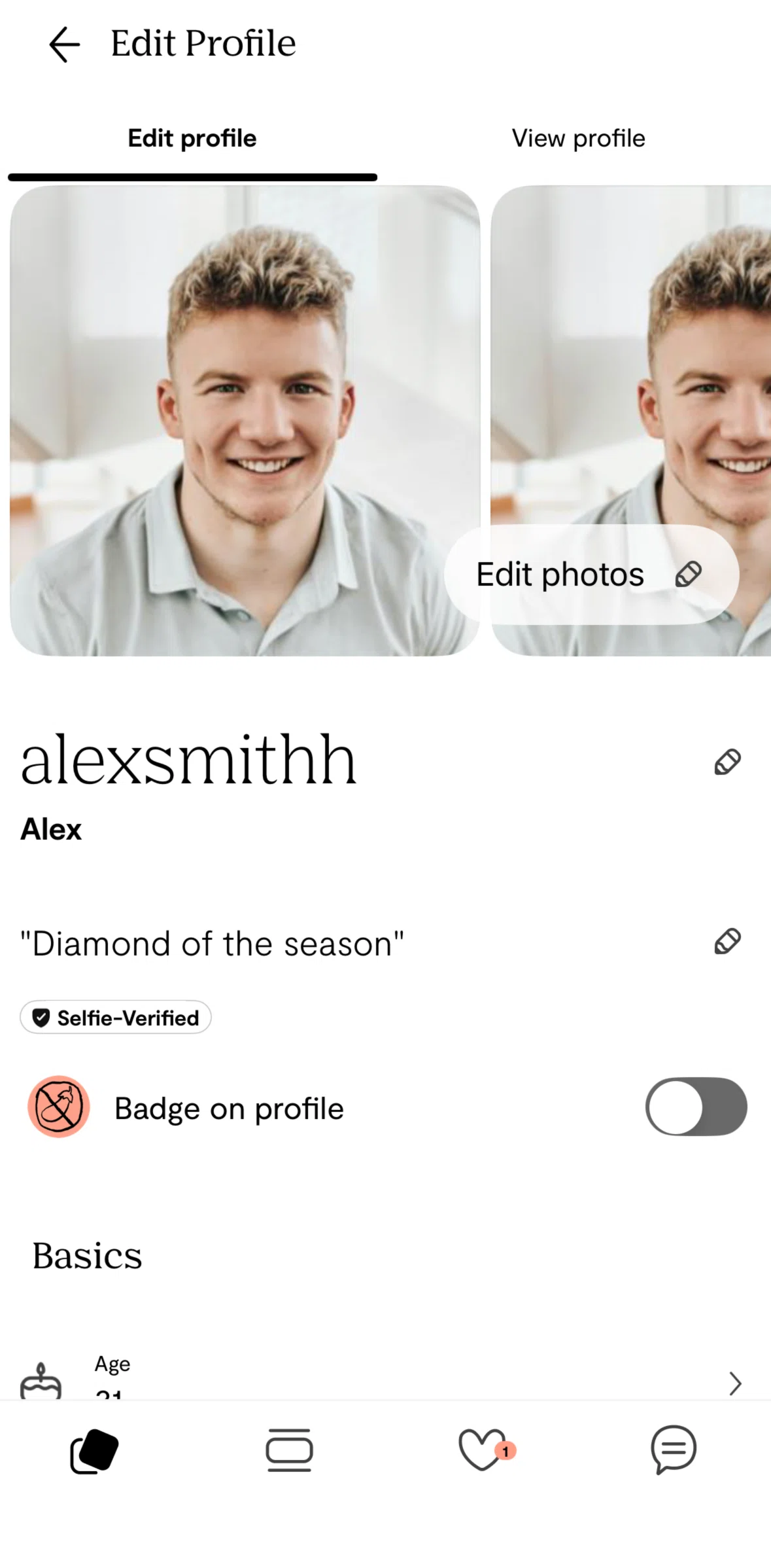Plenty of Fish Screen screen in the Adding a badge flow
