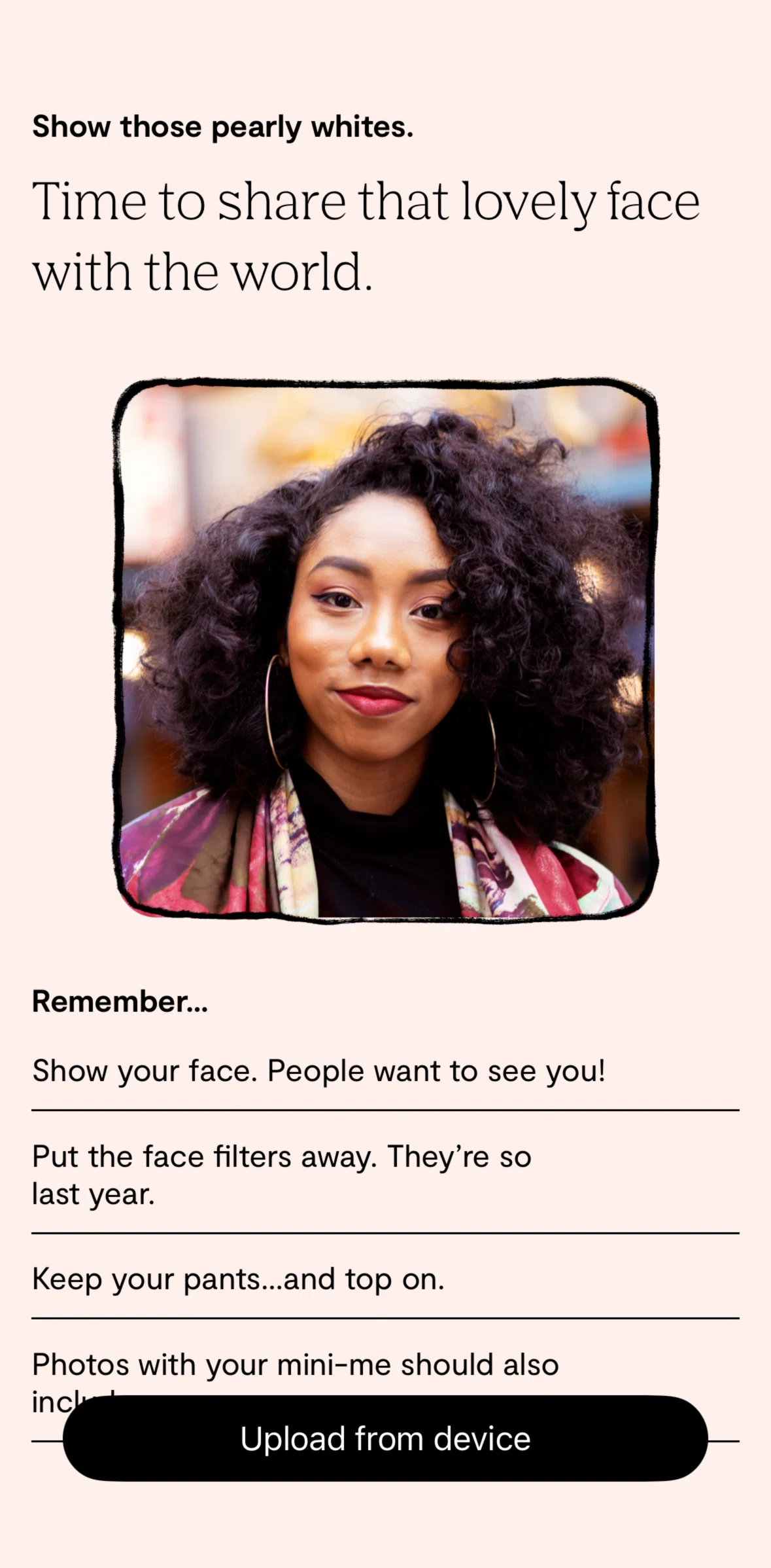 Plenty of Fish Screen screen in the Adding a profile photo flow