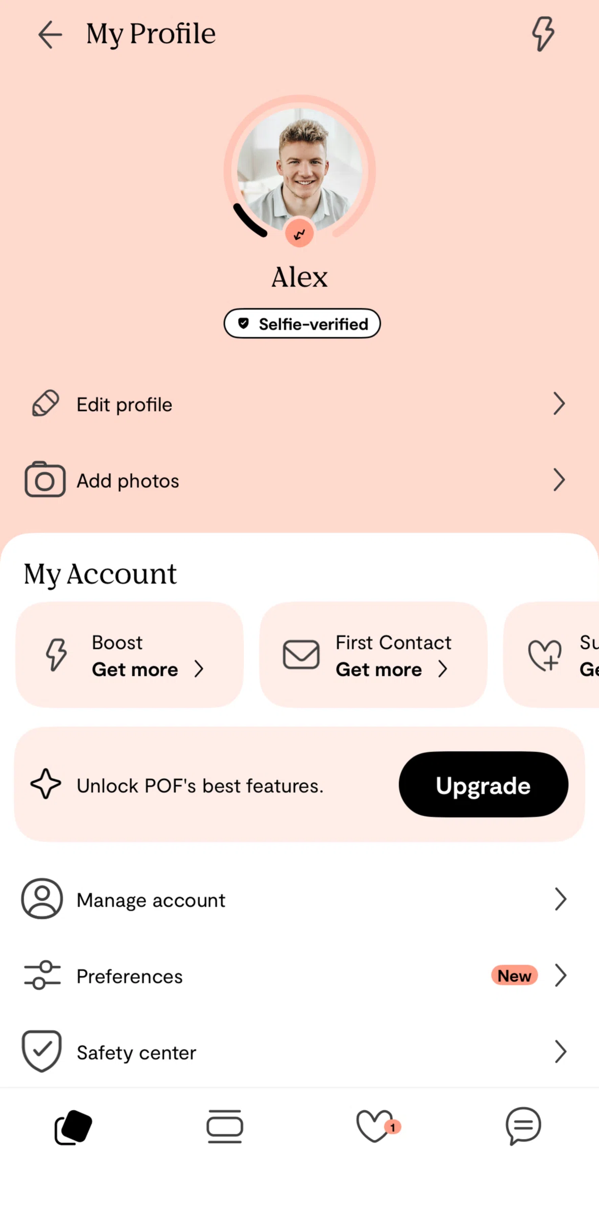 Plenty of Fish Screen screen in the First contact flow
