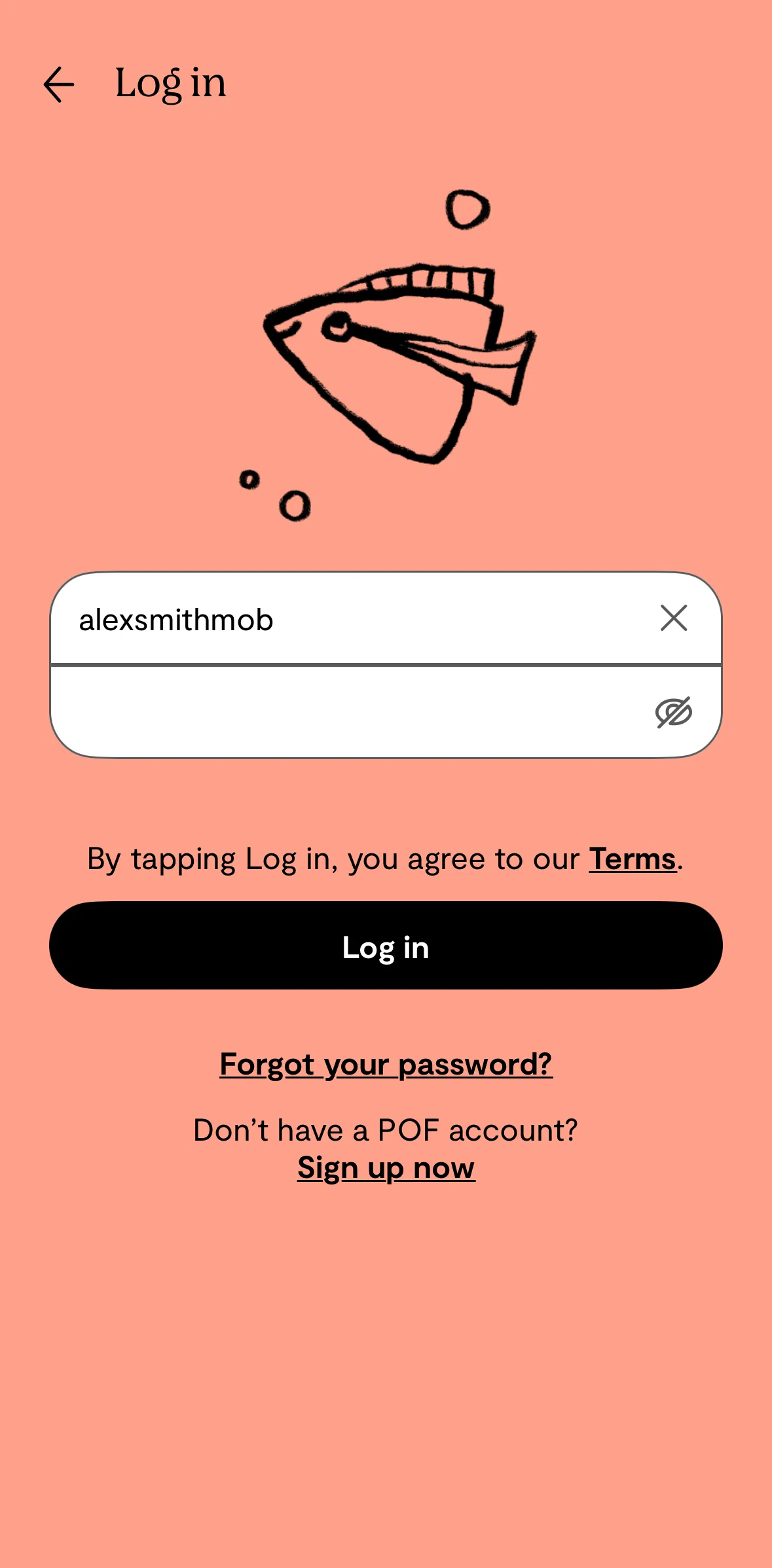 Plenty of Fish Screen screen in the Reset password flow