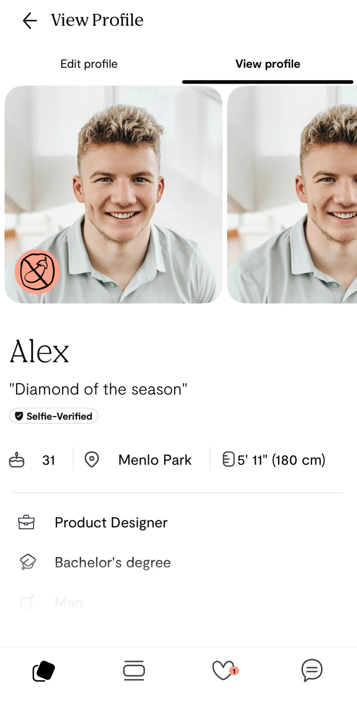 Plenty of Fish Screen screen in the View profile flow
