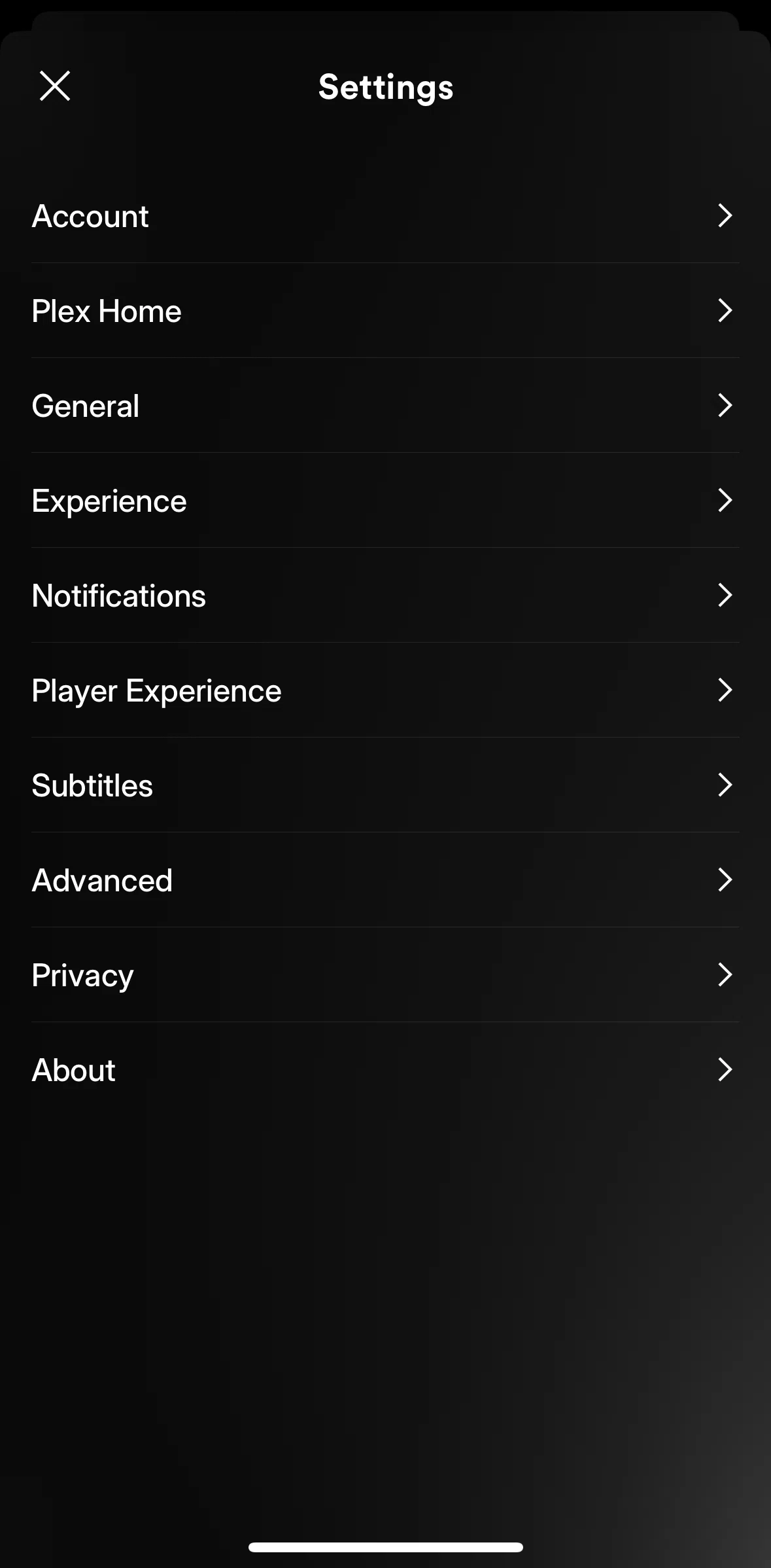 Plex Screen screen in the Account settings flow