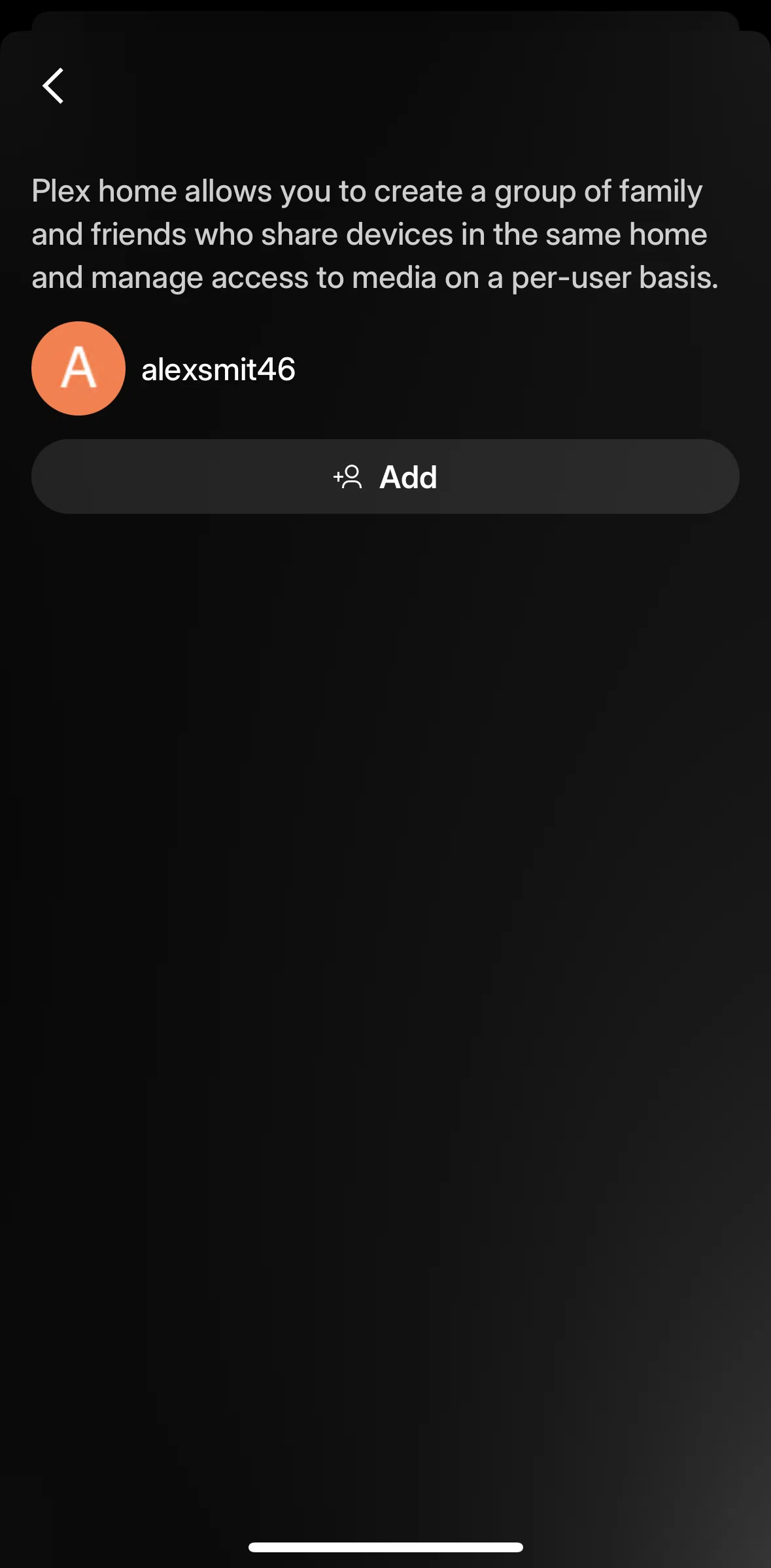 Plex Screen screen in the Adding a user flow