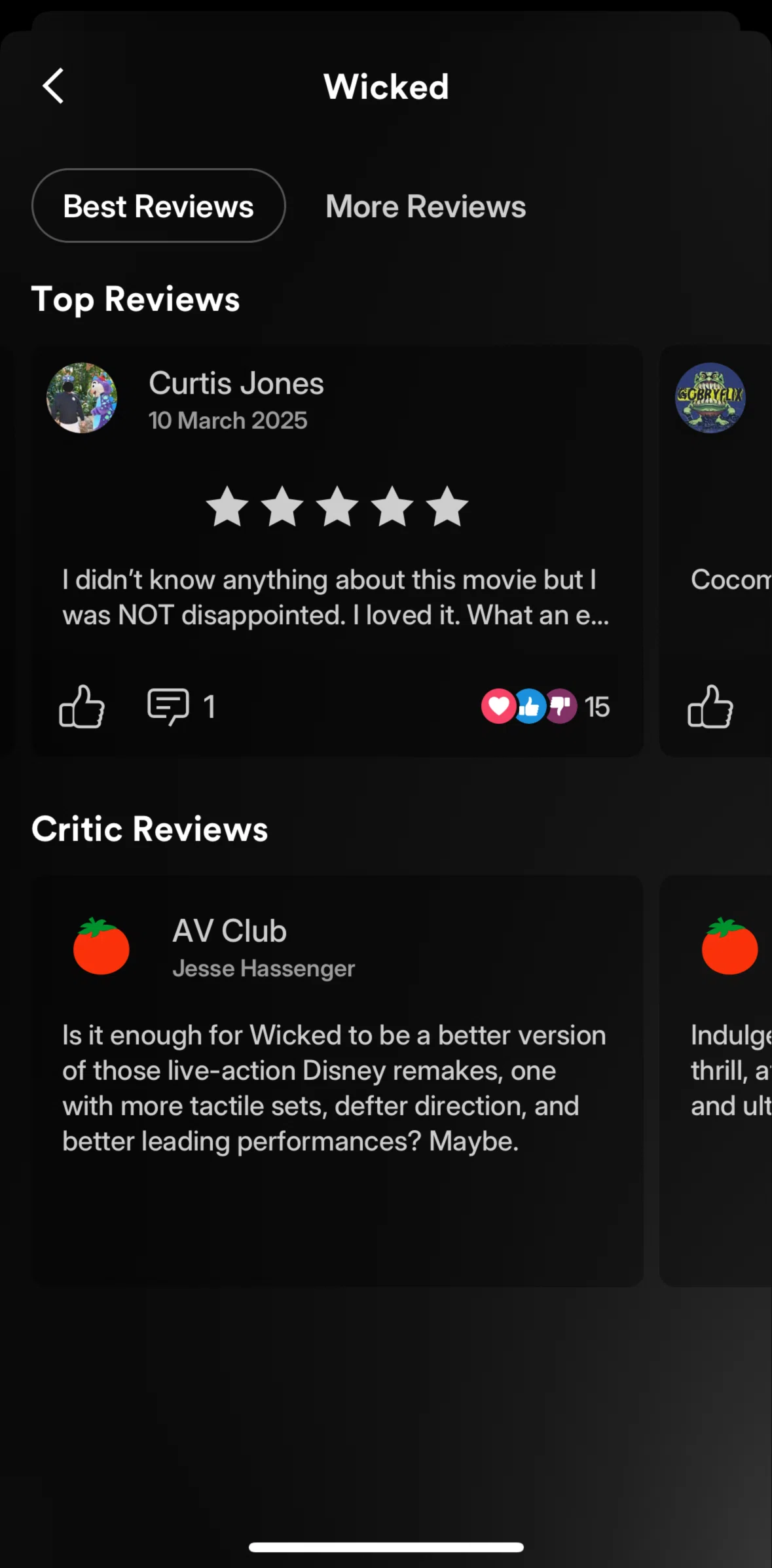 Plex Screen screen in the Critic reviews flow