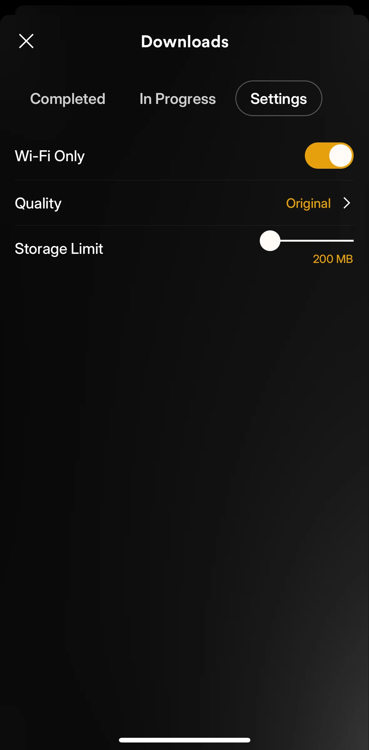 Plex Screen screen in the Editing downloads settings flow