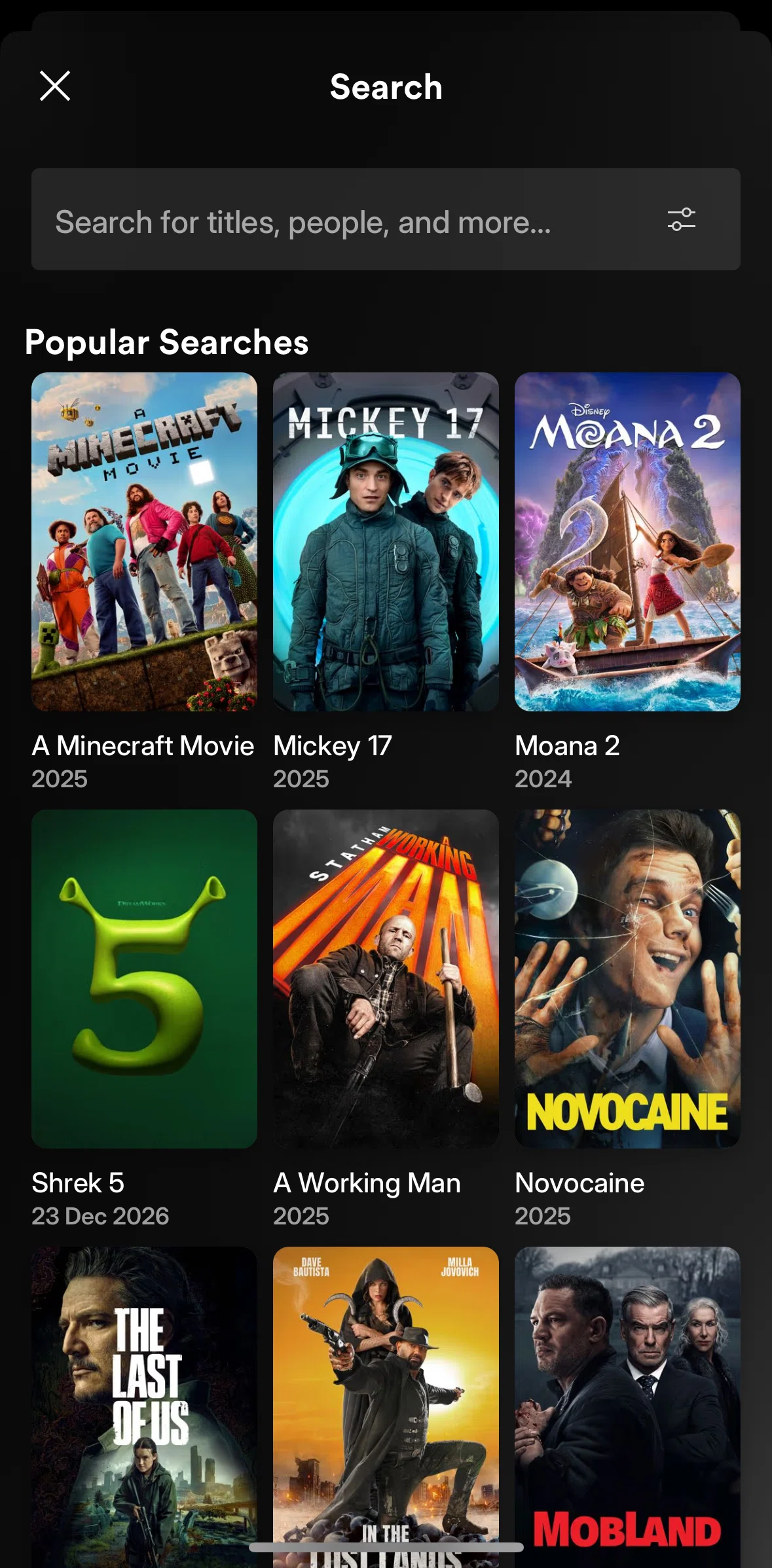 Plex Screen screen in the Filtering search results flow