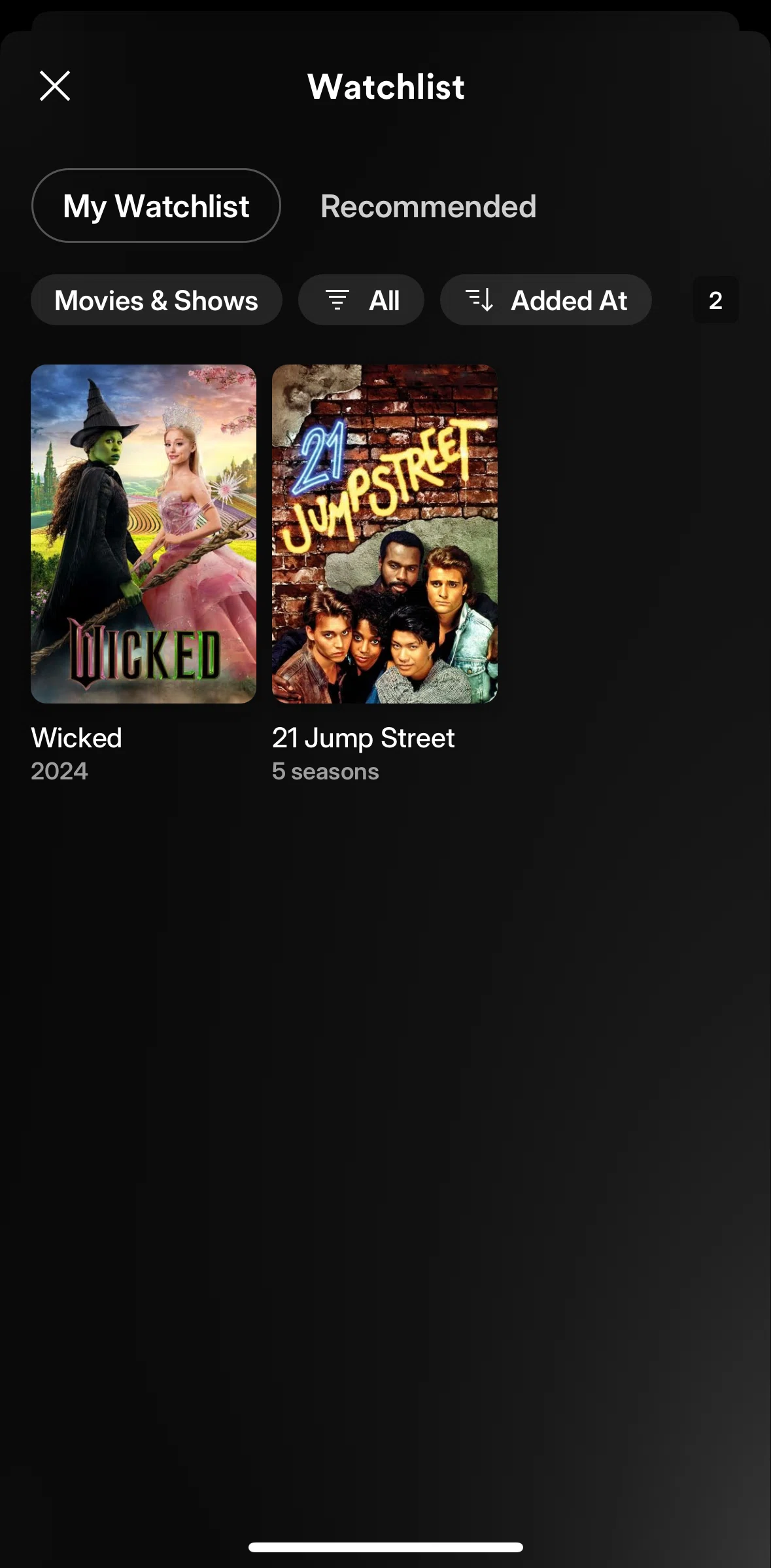 Plex Screen screen in the Filtering watchlist flow