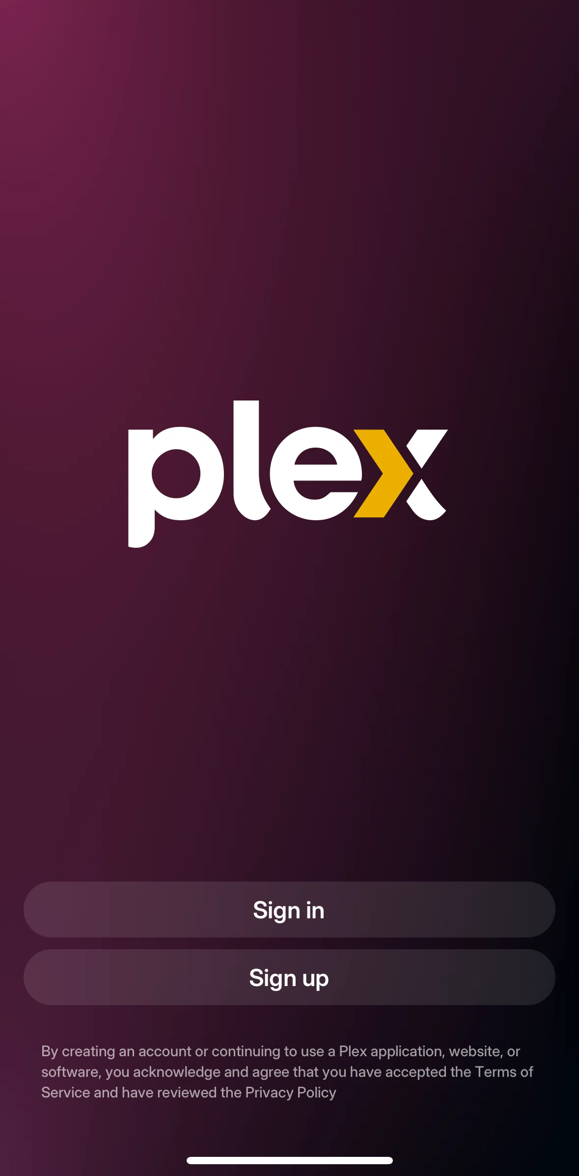 Plex Screen screen in the Logging in flow