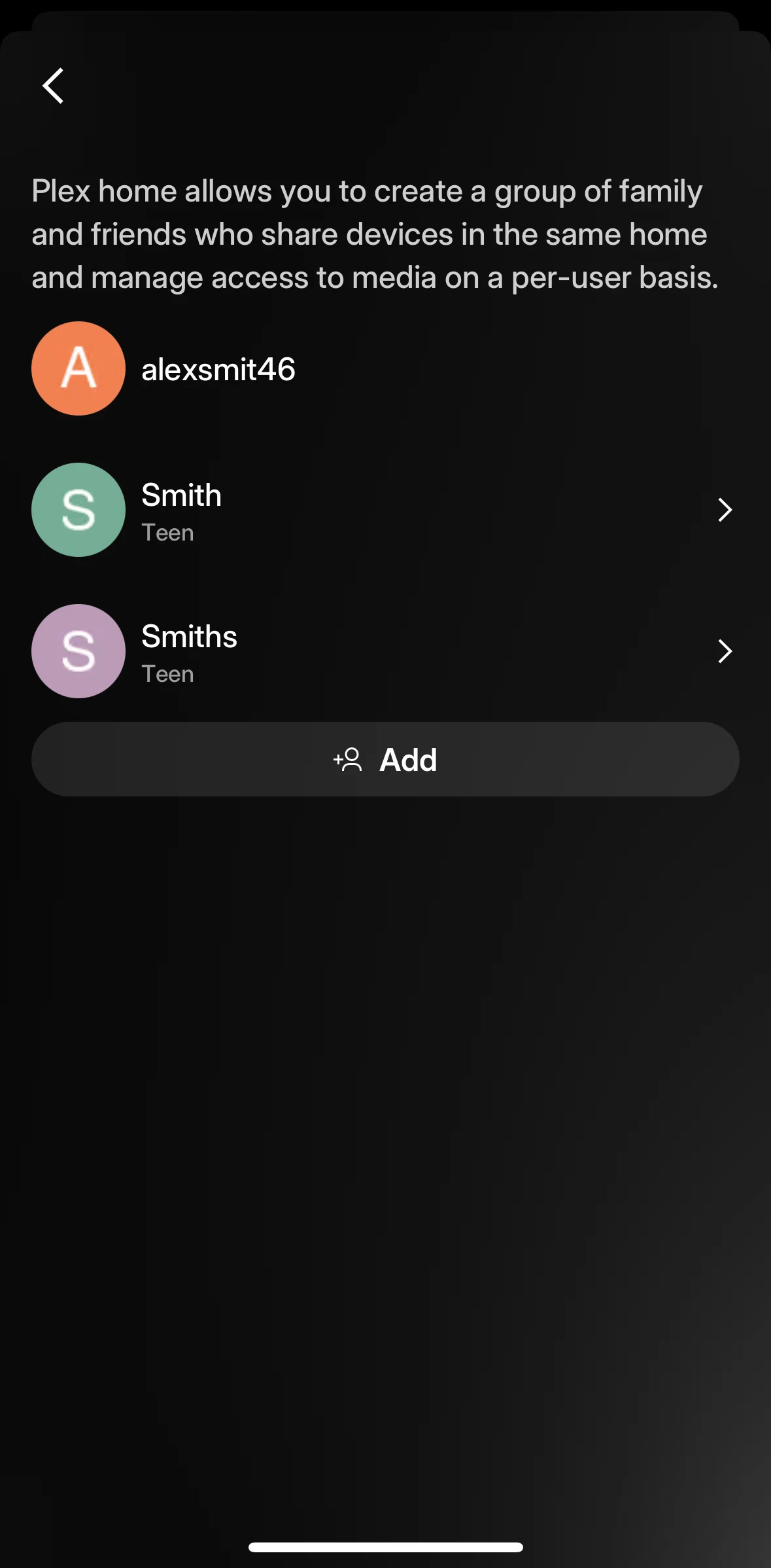 Plex Screen screen in the Removing a user flow