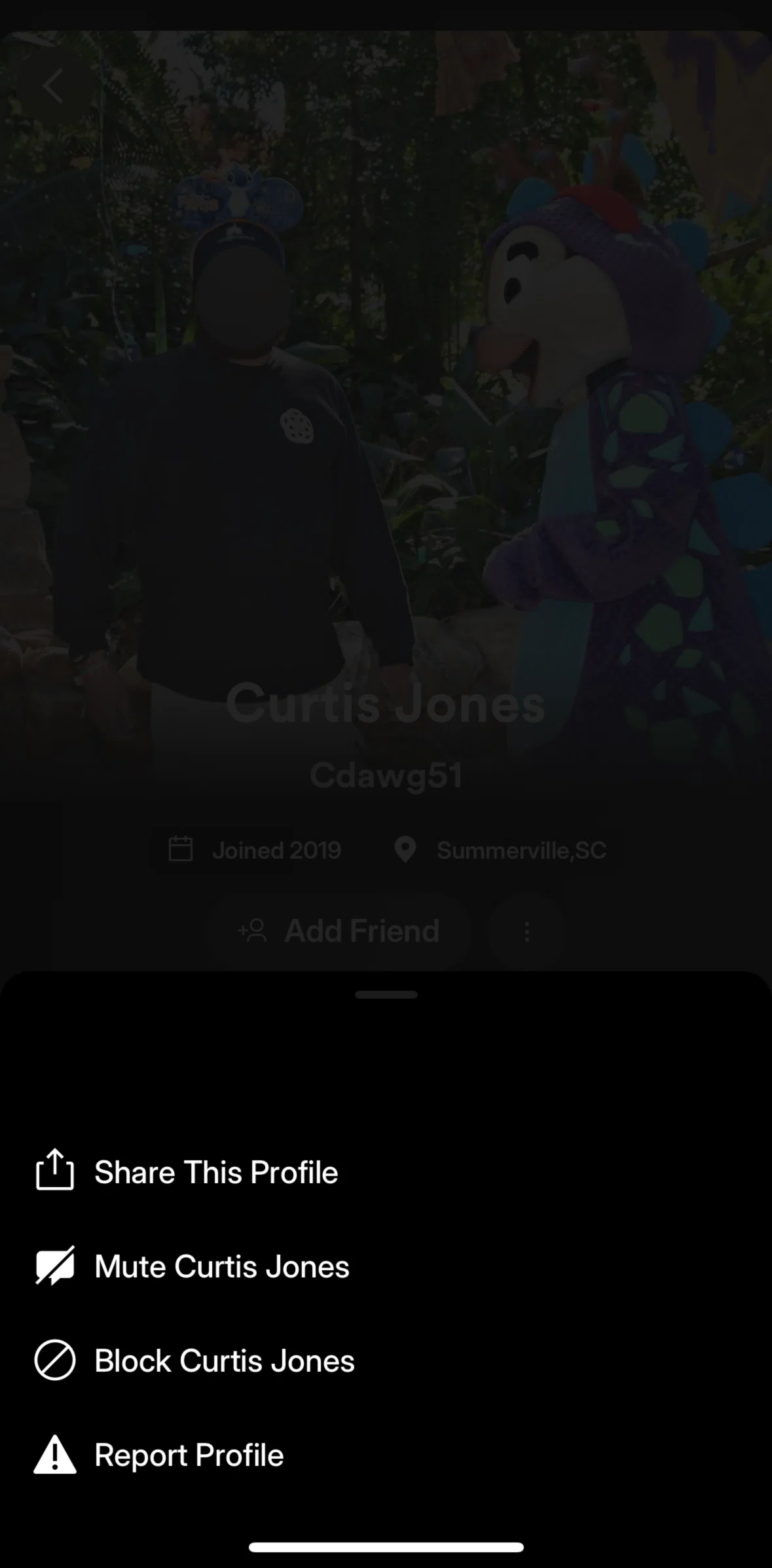 Plex Screen screen in the Reporting a user flow