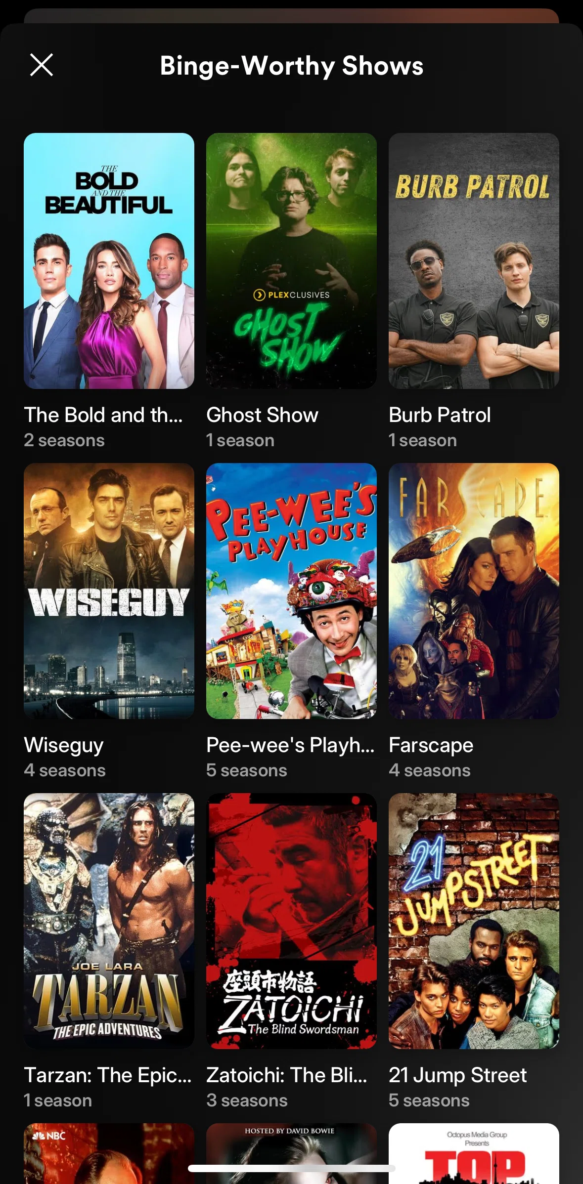 Plex Screen screen in the Show detail flow