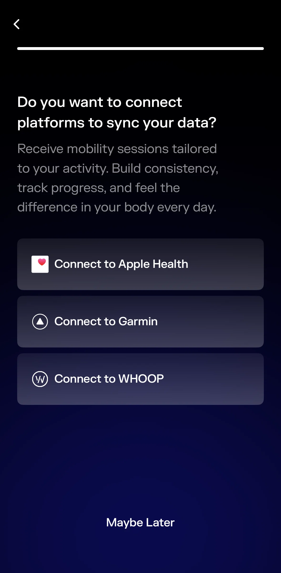pliability Screen screen in the Connecting to Apple Health flow