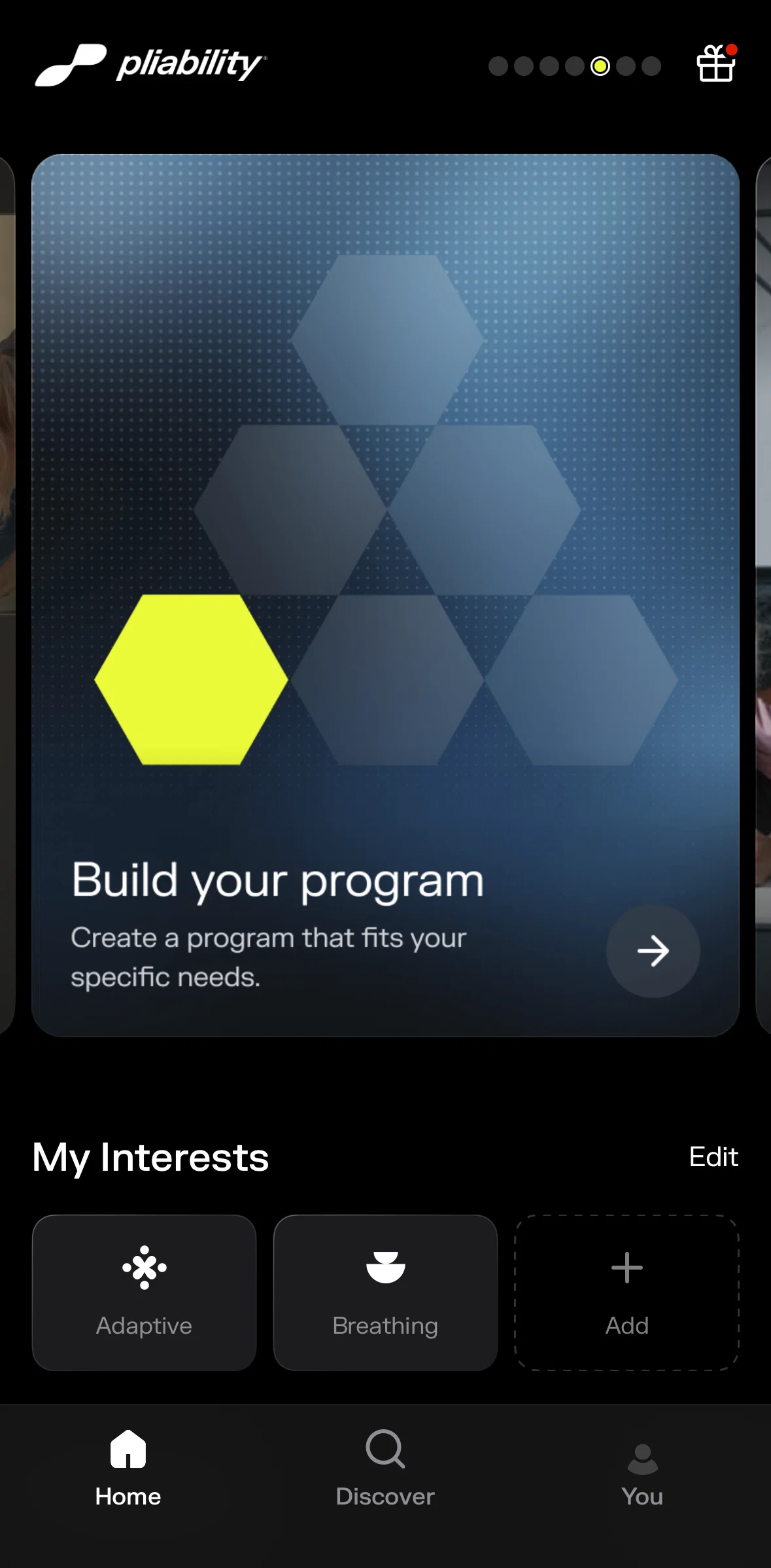 pliability Screen screen in the Create a program flow