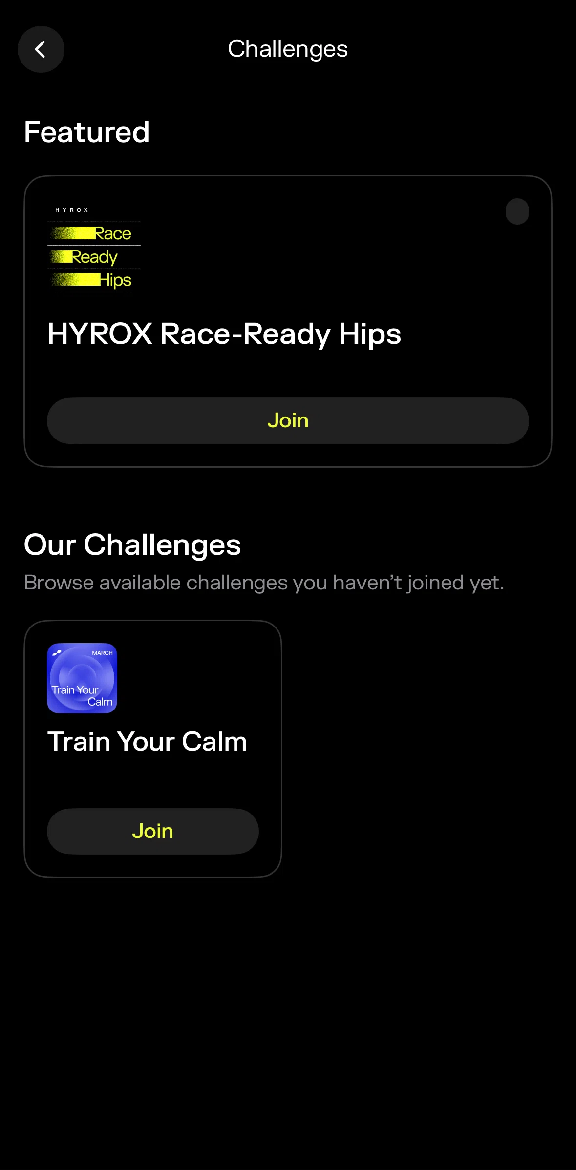 pliability Screen screen in the Joining a challenge flow
