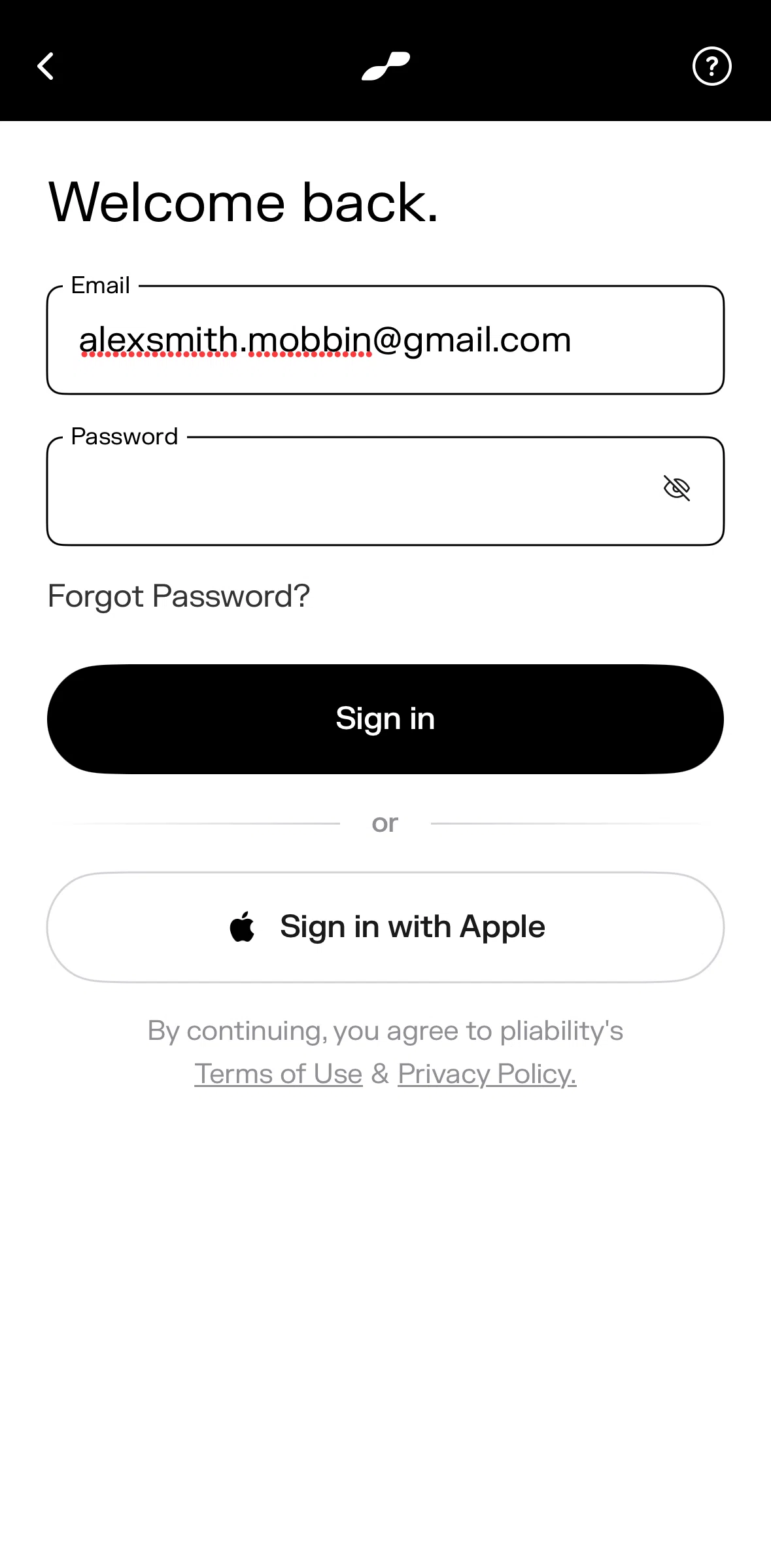 pliability Screen screen in the Reset password flow