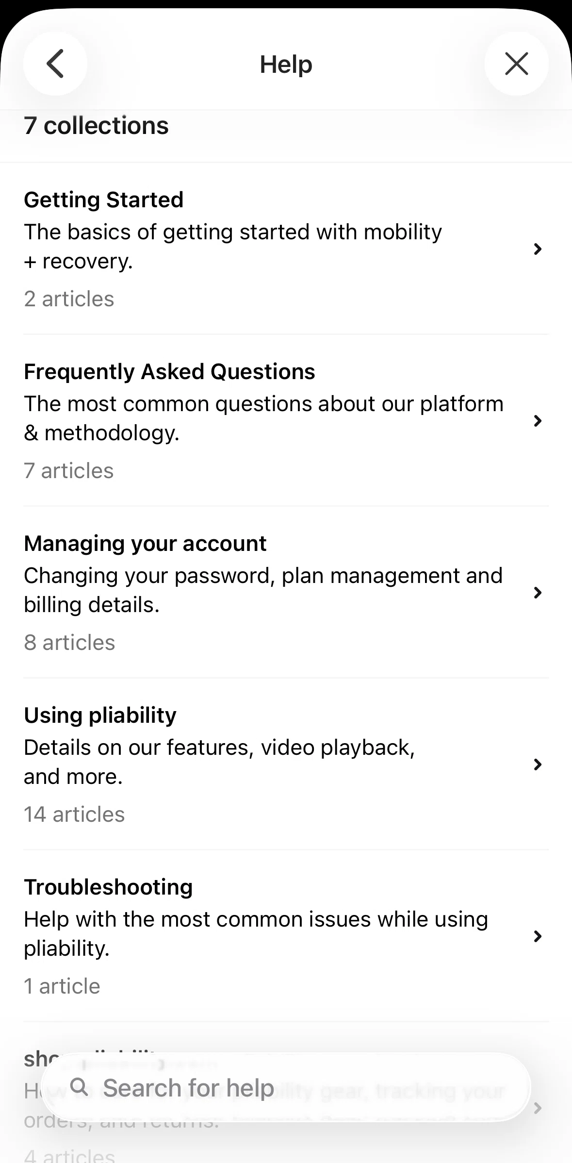 pliability Screen screen in the Searching a collection flow