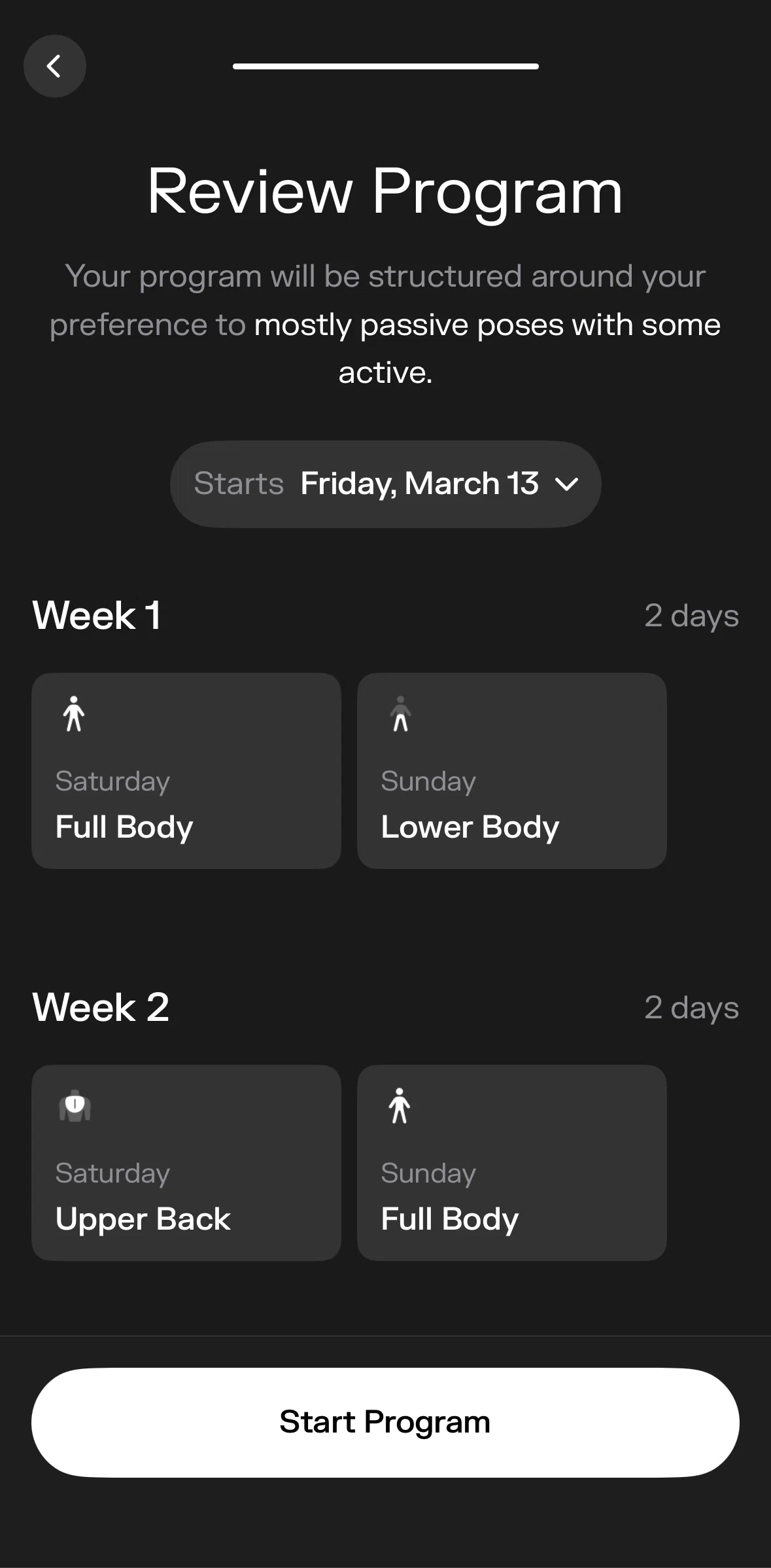 pliability Screen screen in the Selecting a starting date flow