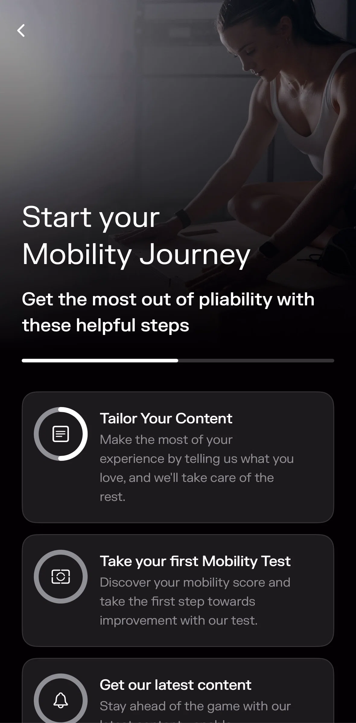 pliability Screen screen in the Tailoring content flow