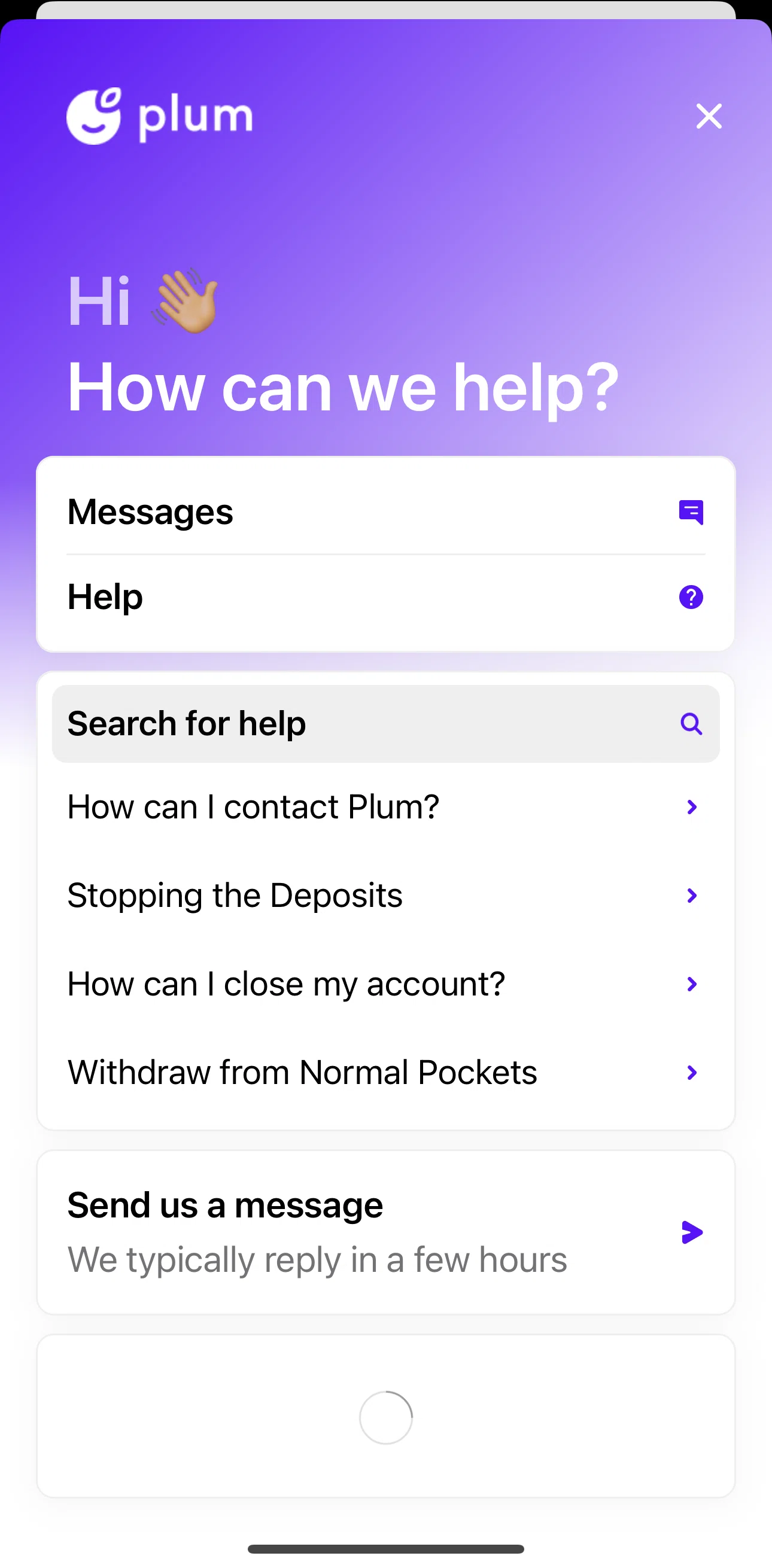 Plum Screen screen in the Messaging Plum flow