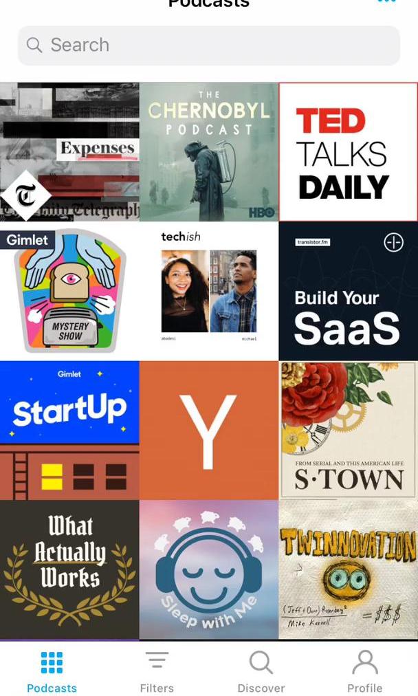 Pocket Casts Home feed screen in the Listening flow