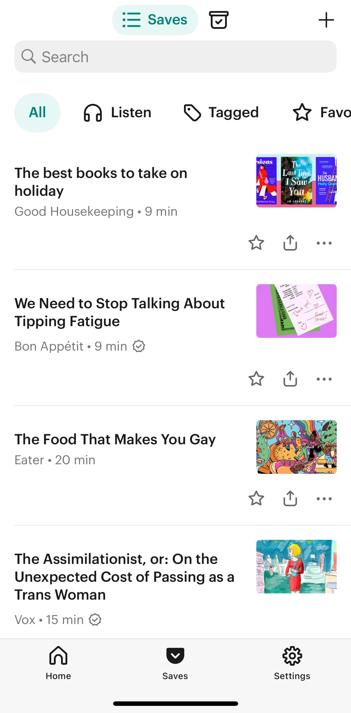 Pocket Screen screen in the Adding tags to an article flow