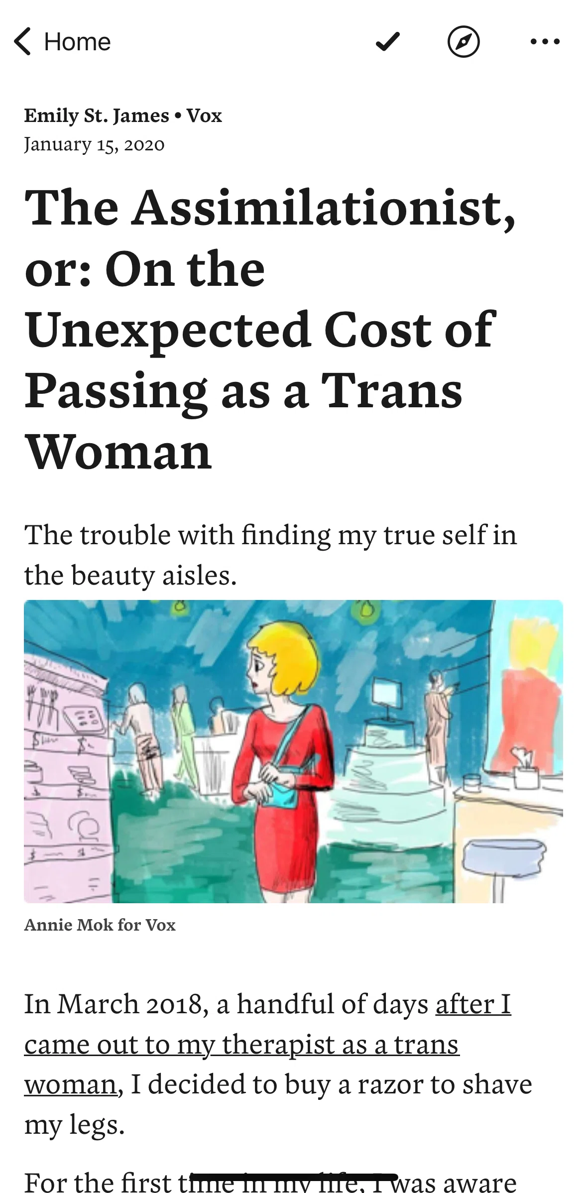 Pocket Screen screen in the Article options flow