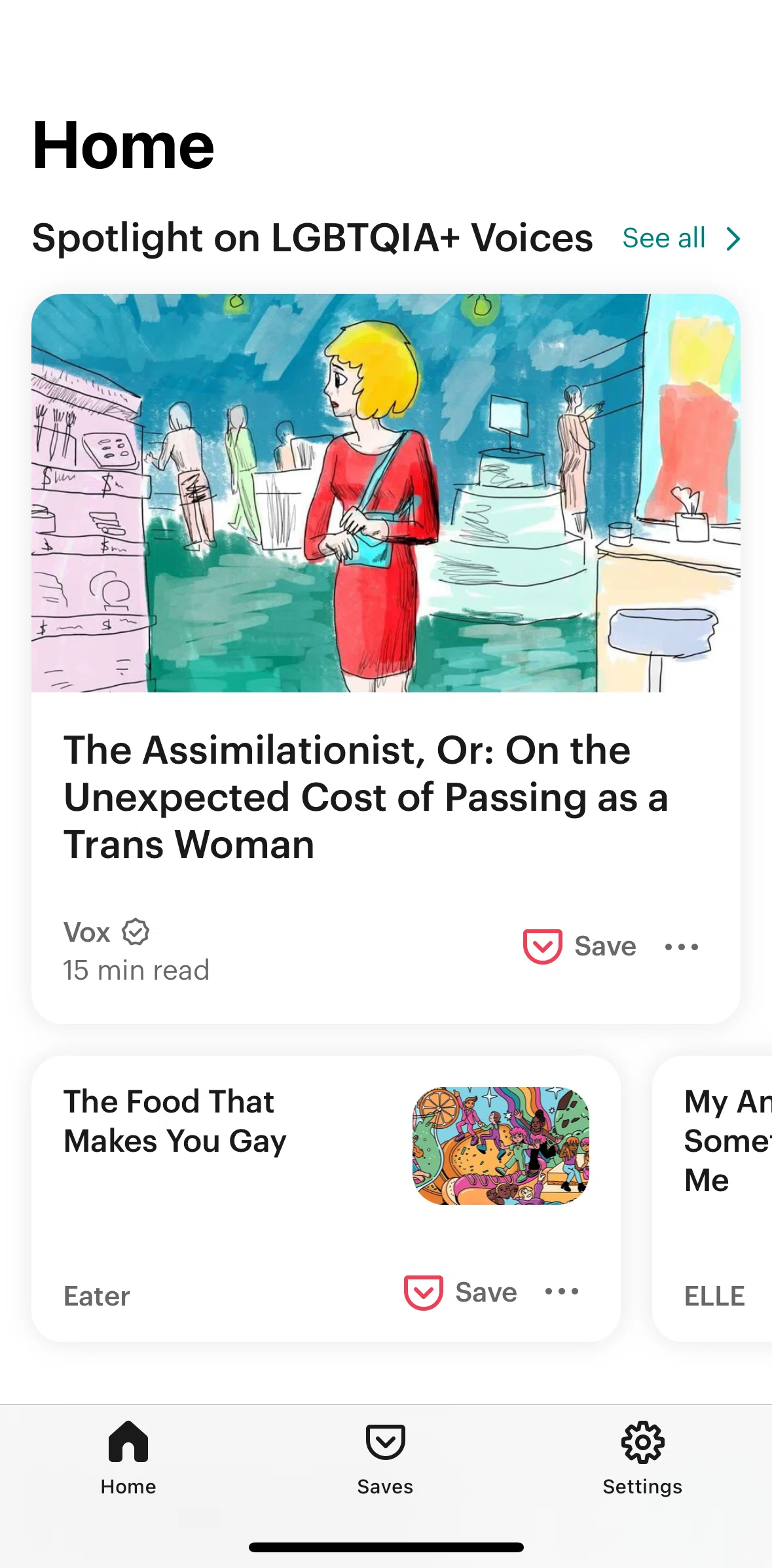 Pocket Screen screen in the Browse articles flow