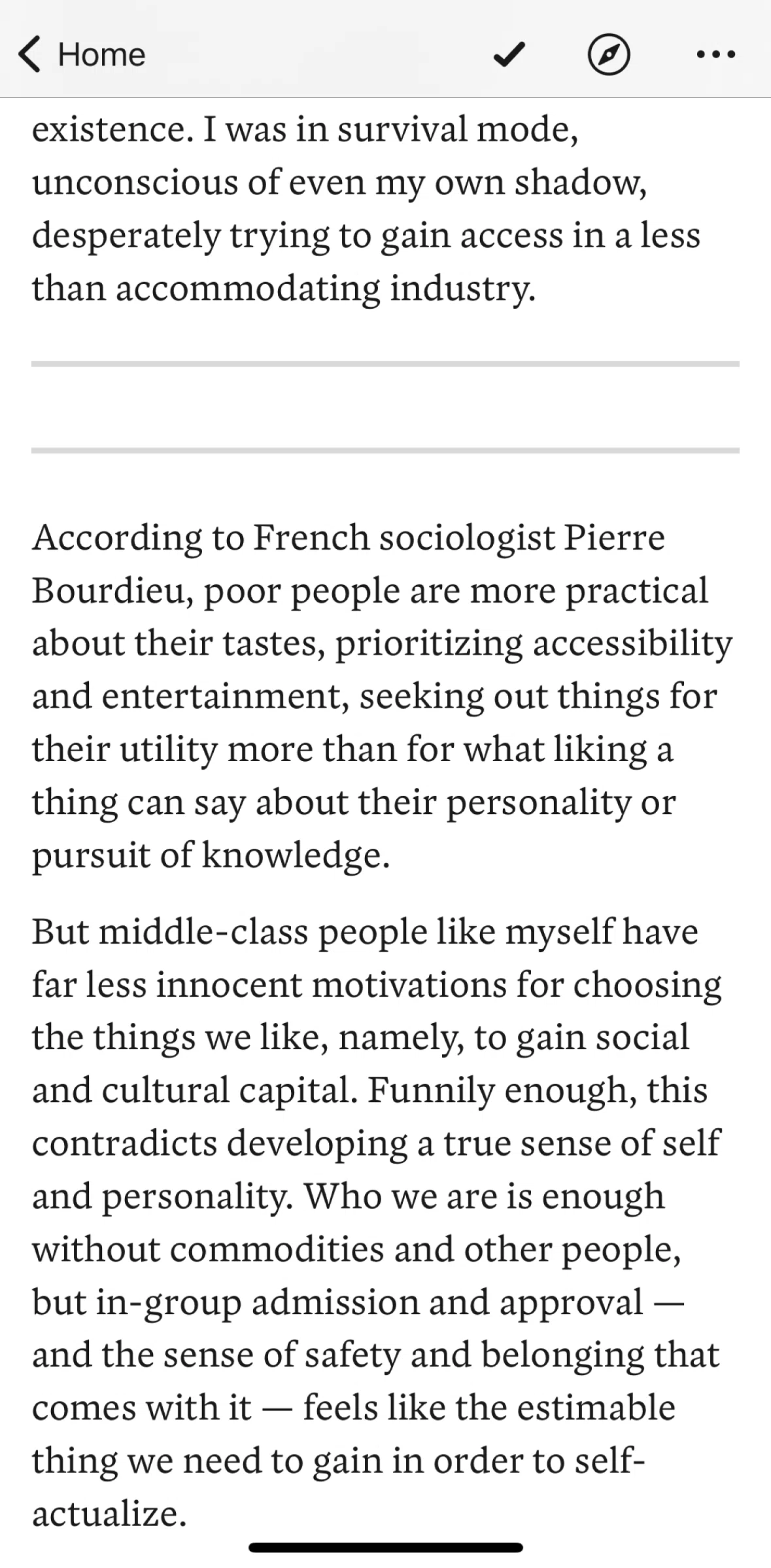 Pocket Screen screen in the Highlighting an article flow