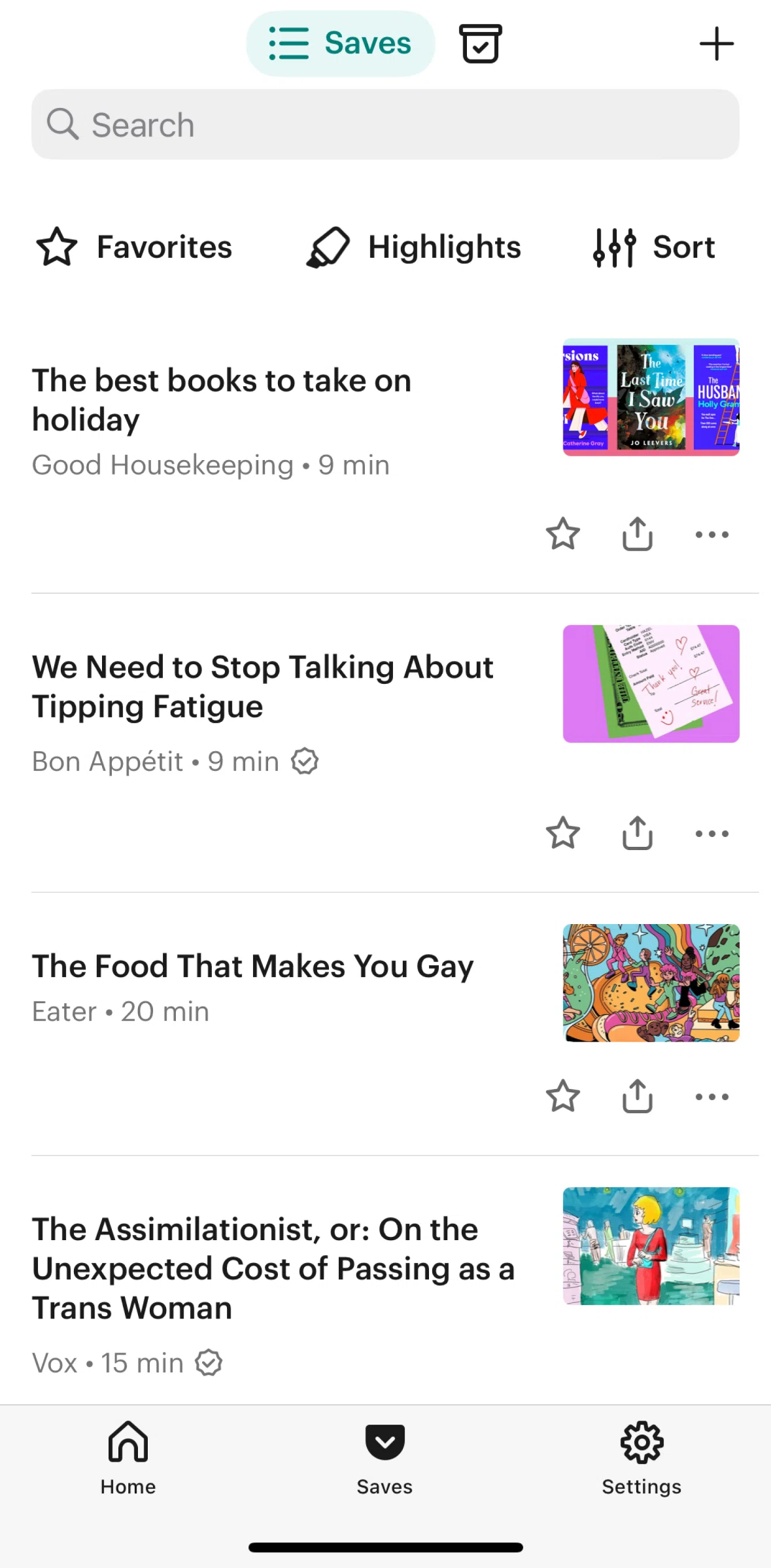 Pocket Screen screen in the Sorting articles flow