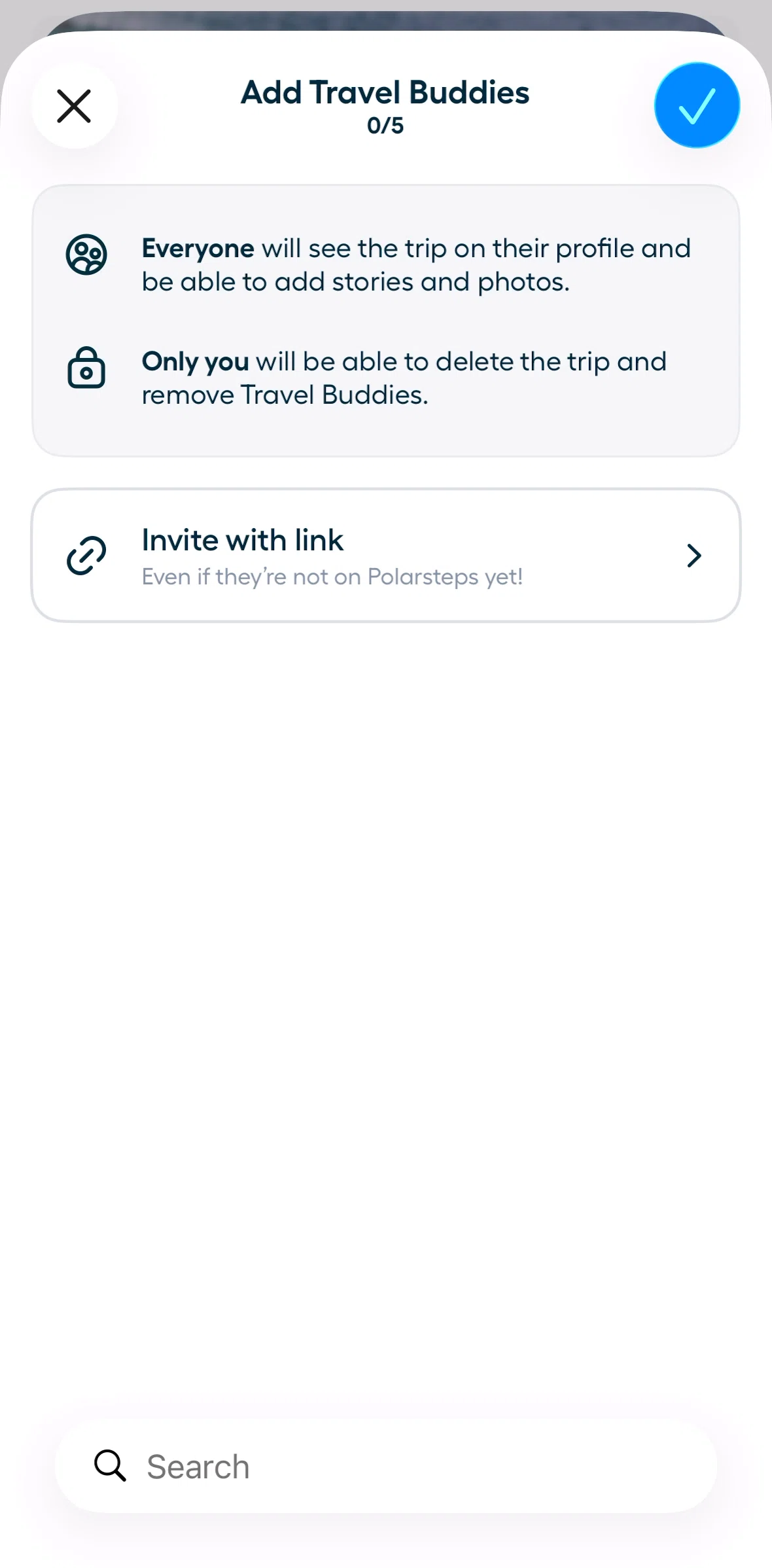 Polarsteps Screen screen in the Adding a travel buddy flow