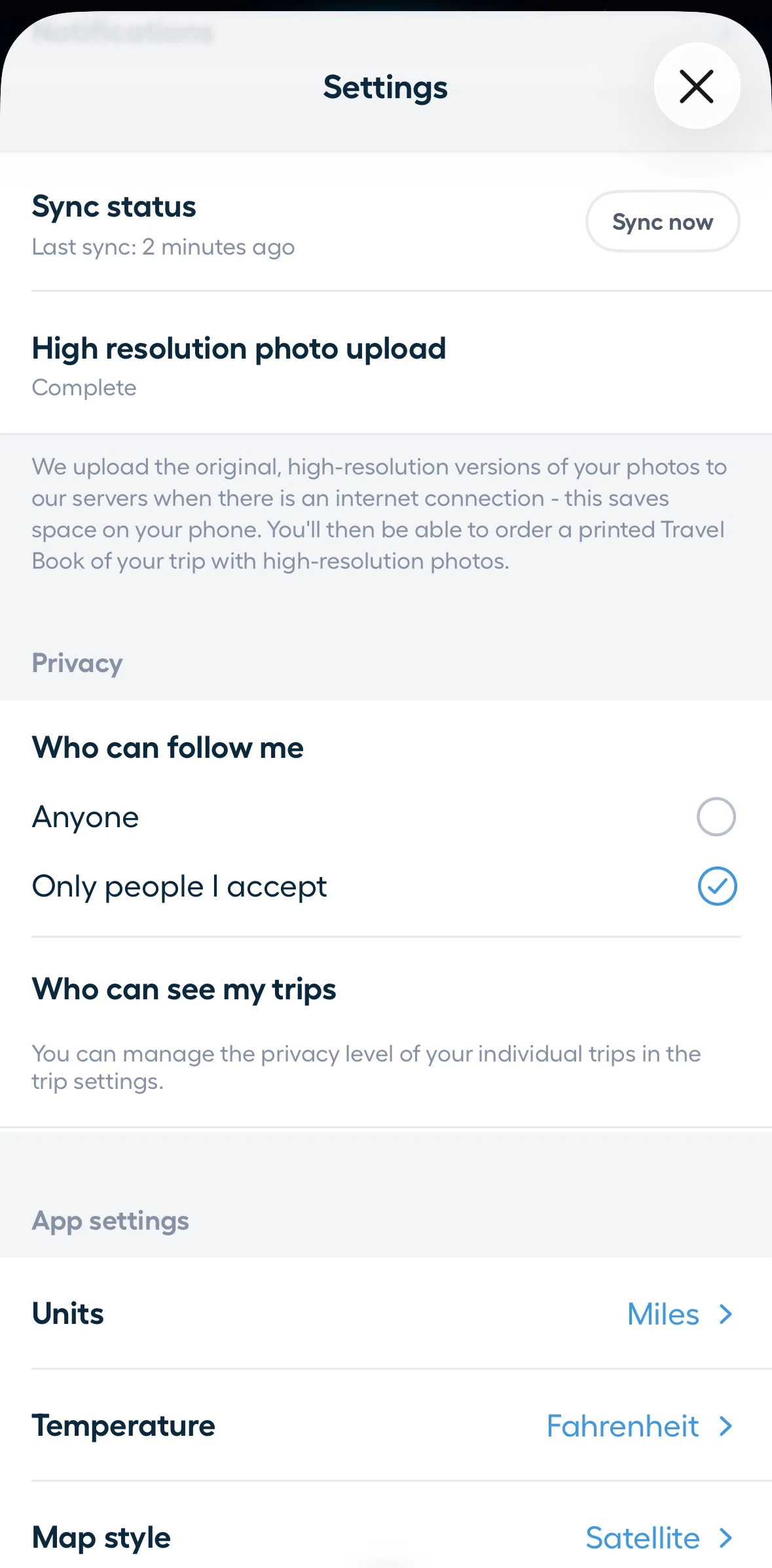 Polarsteps Screen screen in the Changing privacy settings flow