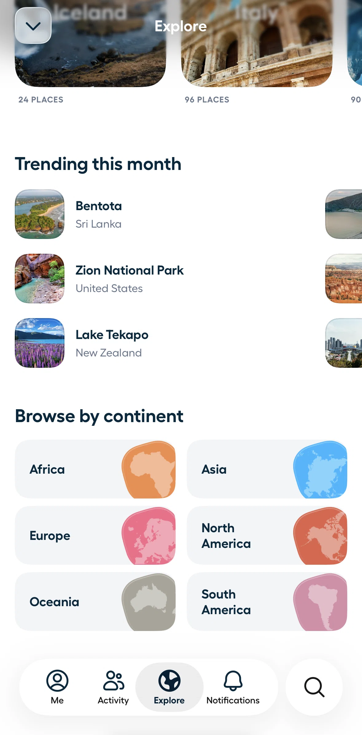 Polarsteps Screen screen in the Continent collection flow