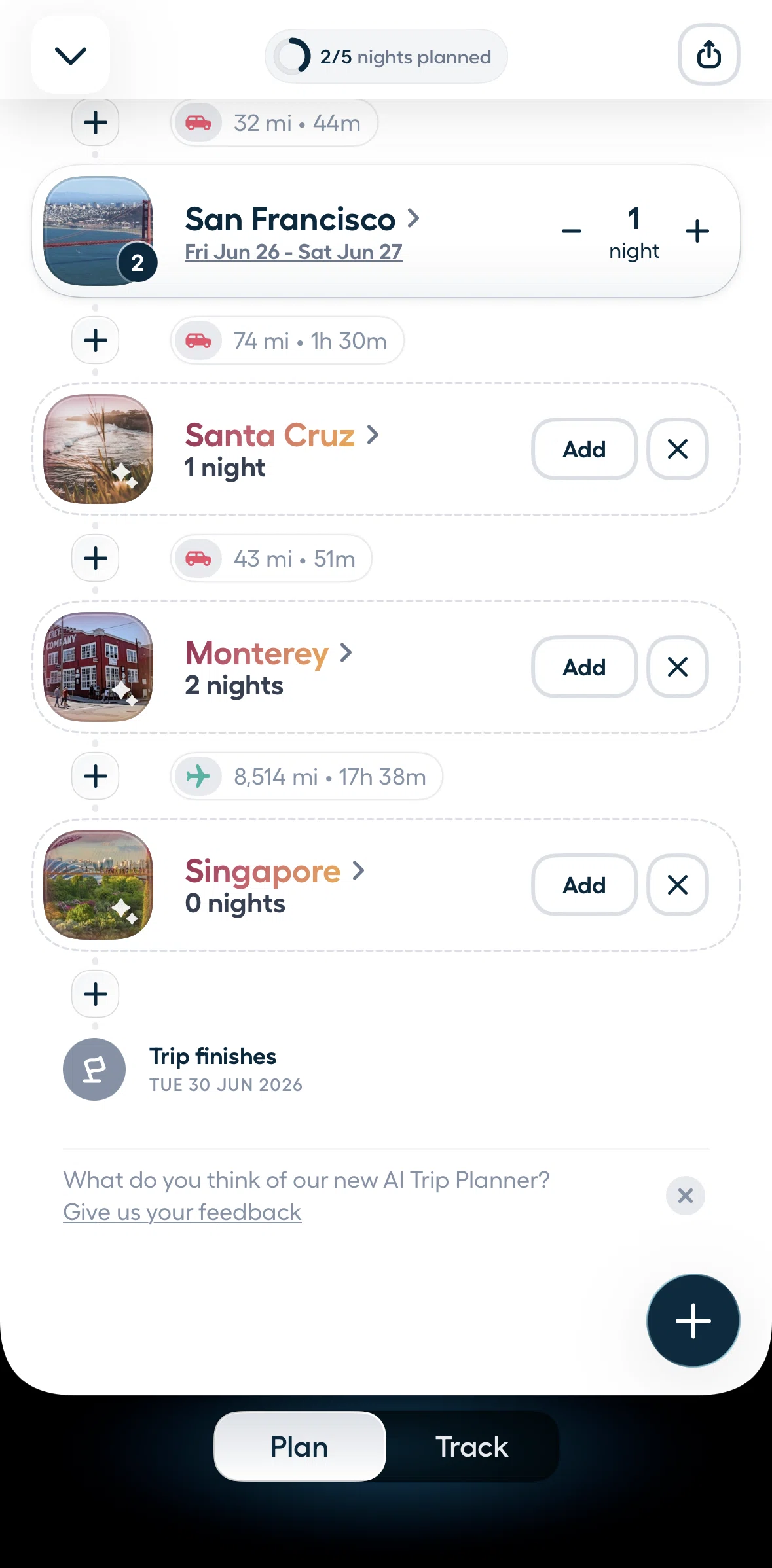 Polarsteps Screen screen in the Giving feedback (AI) flow