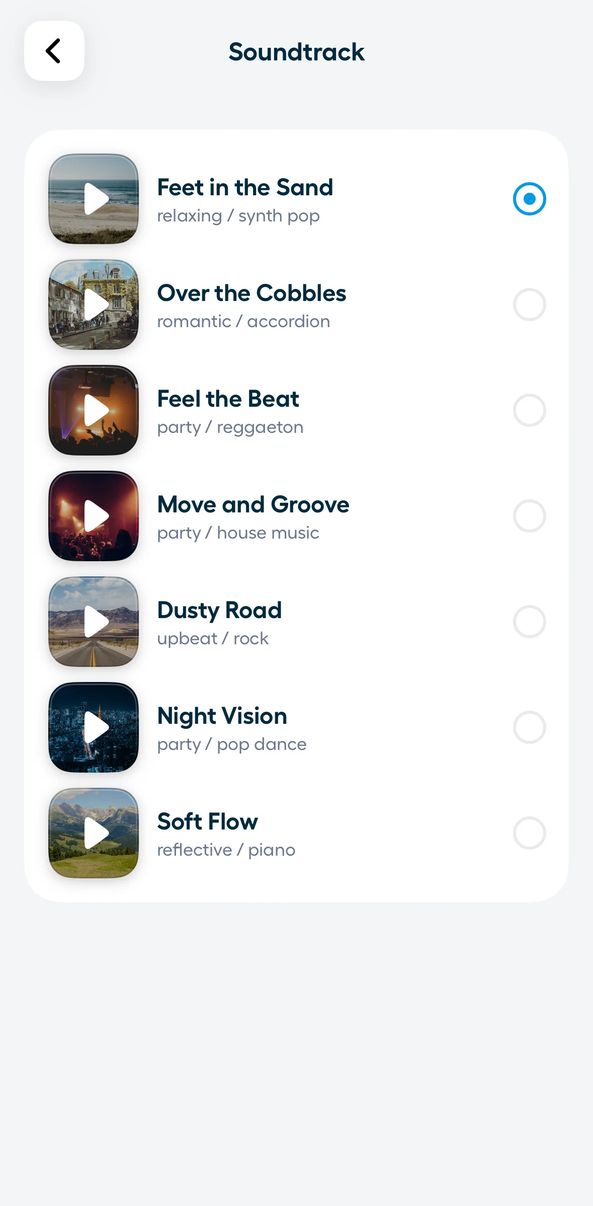 Polarsteps Screen screen in the Listening to a soundtrack flow