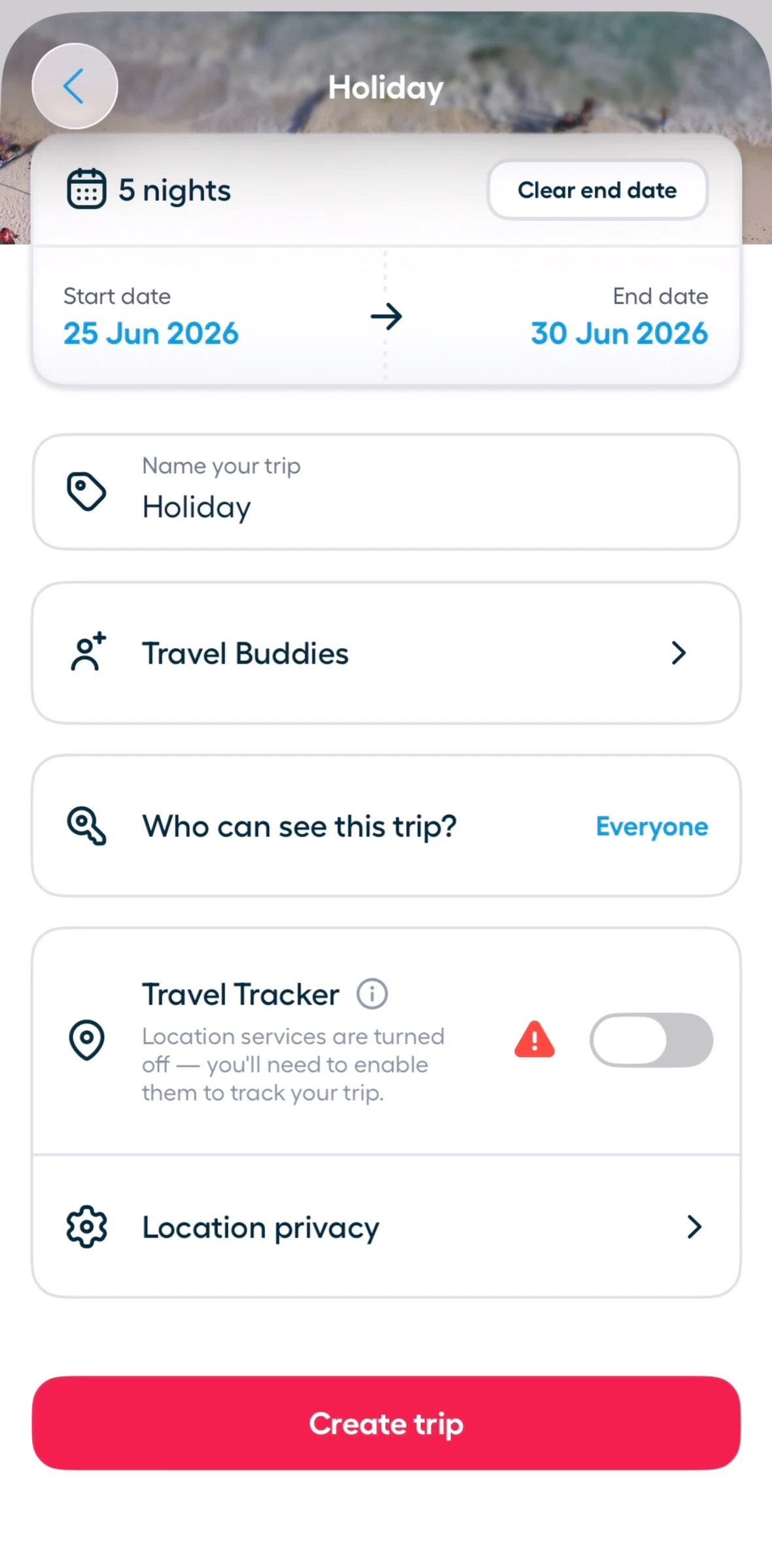 Polarsteps Screen screen in the Location services information flow