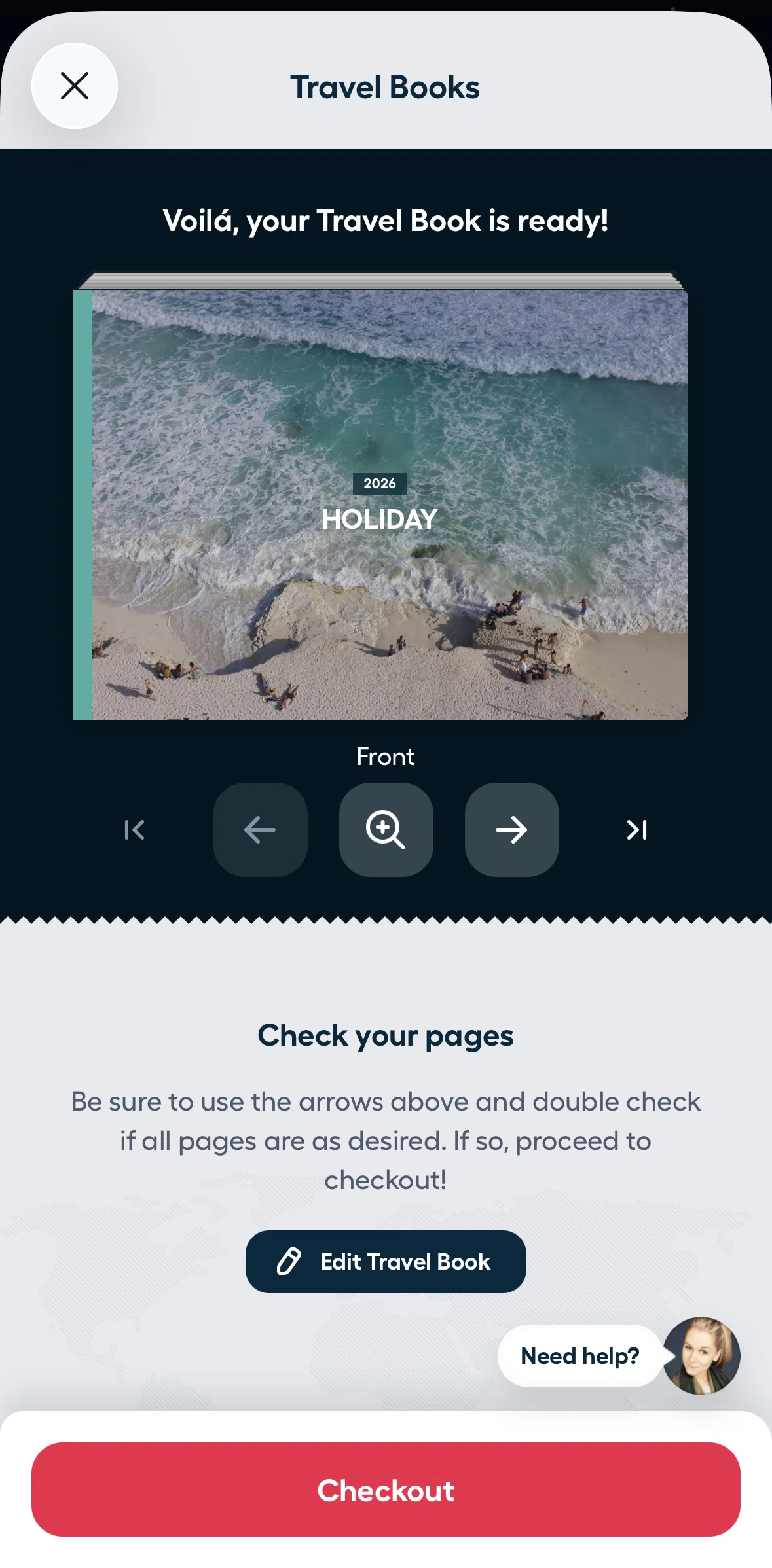 Polarsteps Screen screen in the Previewing a travel book flow