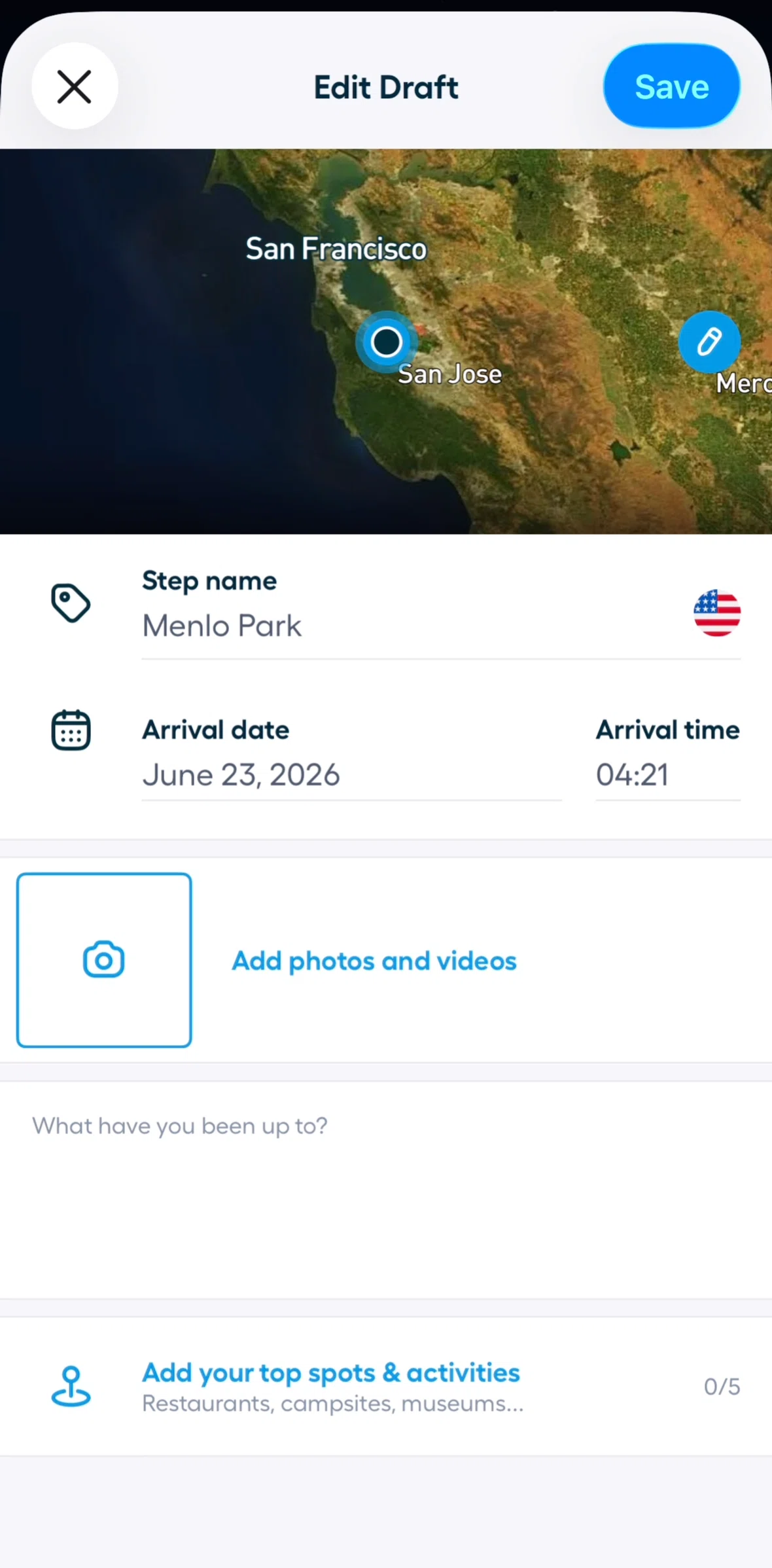 Polarsteps Screen screen in the Selecting a location flow