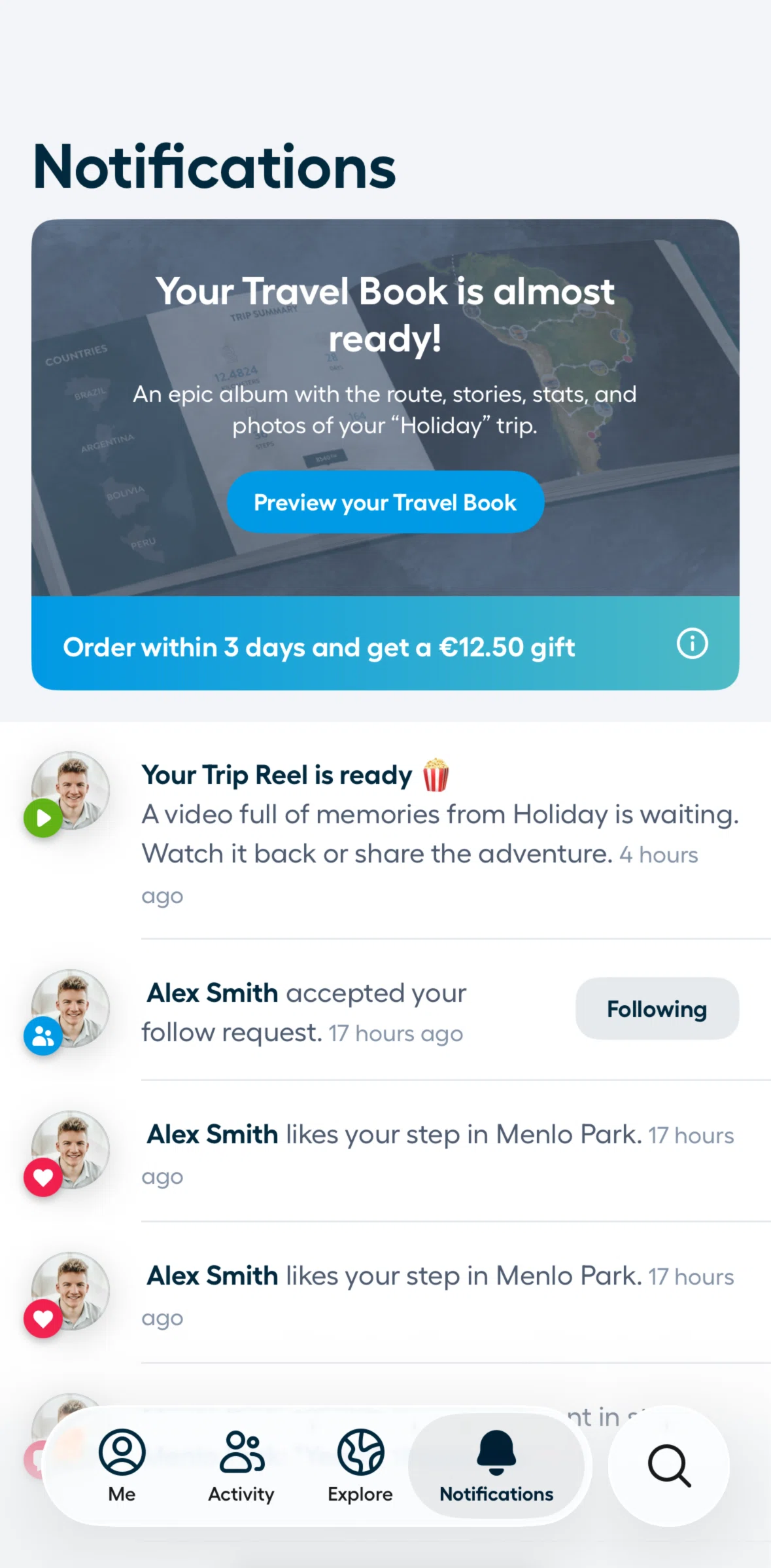 Polarsteps Screen screen in the Travel book information flow