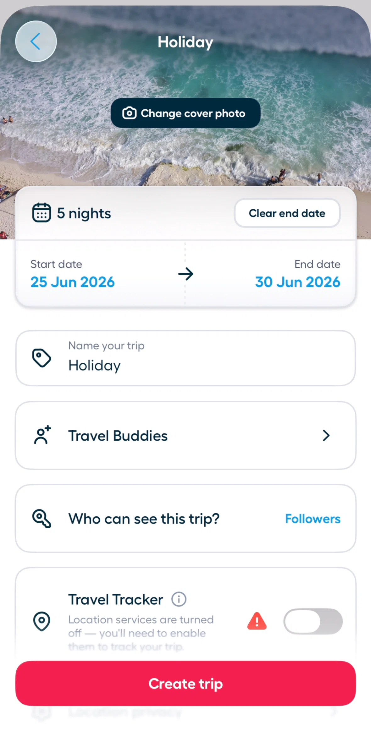 Polarsteps Screen screen in the Travel buddies flow