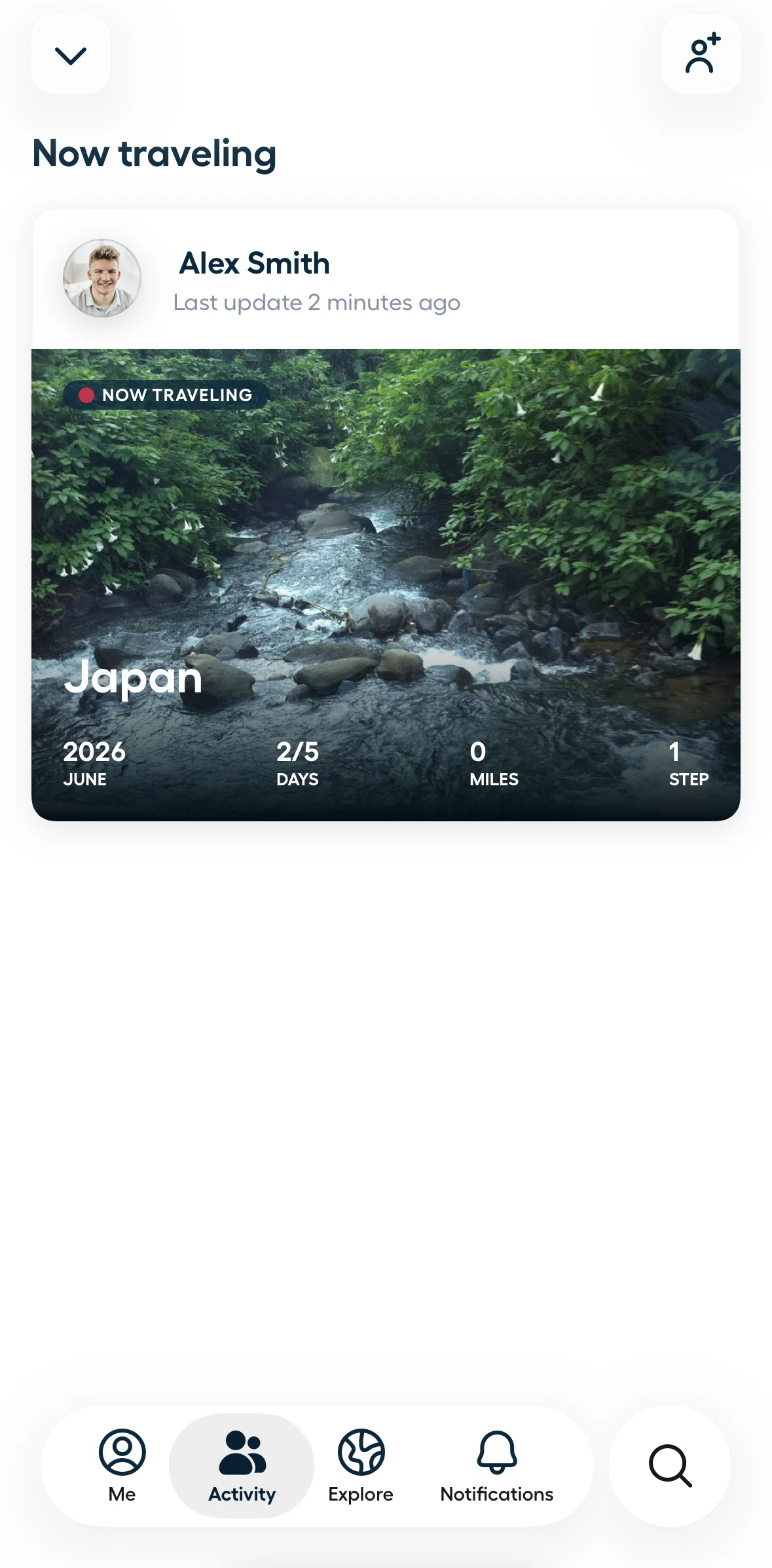 Polarsteps Screen screen in the Trip detail (Activity) flow