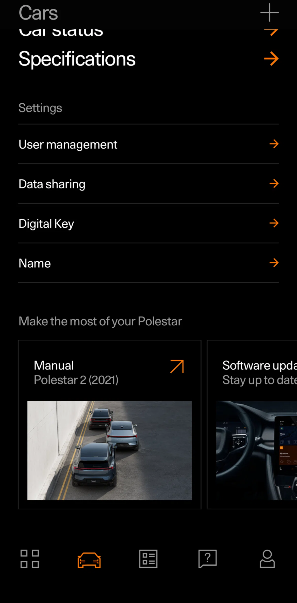 Polestar Screen screen in the Car name flow