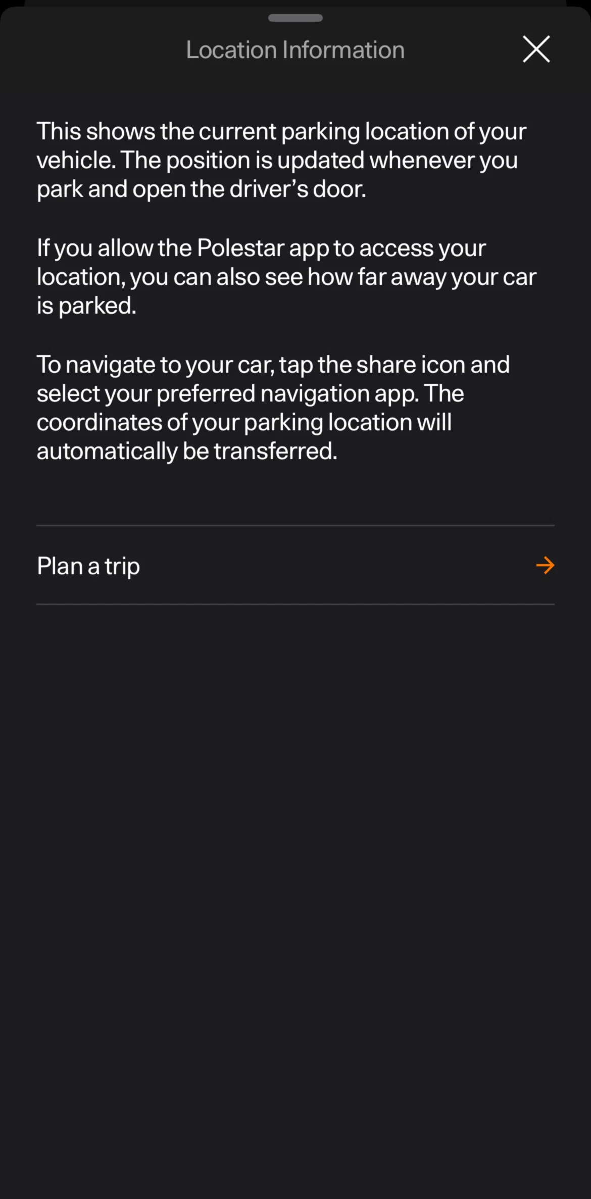 Polestar Screen screen in the Plan a trip flow