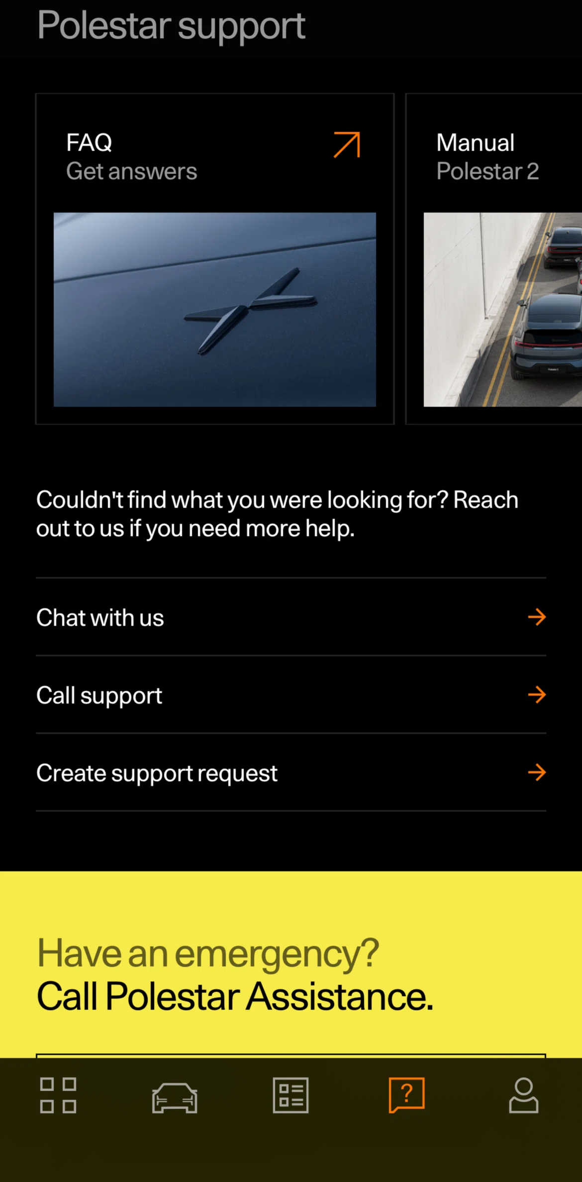 Polestar Screen screen in the Polestar assistance flow